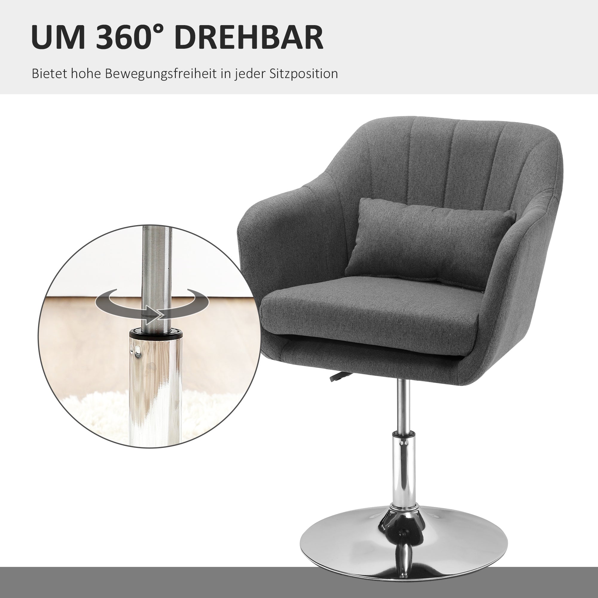 HOMCOM Drehstuhl, höhenverstellbarer Bürostuhl, leinenartiges Polyester, Metall, 60 x 60 x 79-91 cm, Dunkelgrau