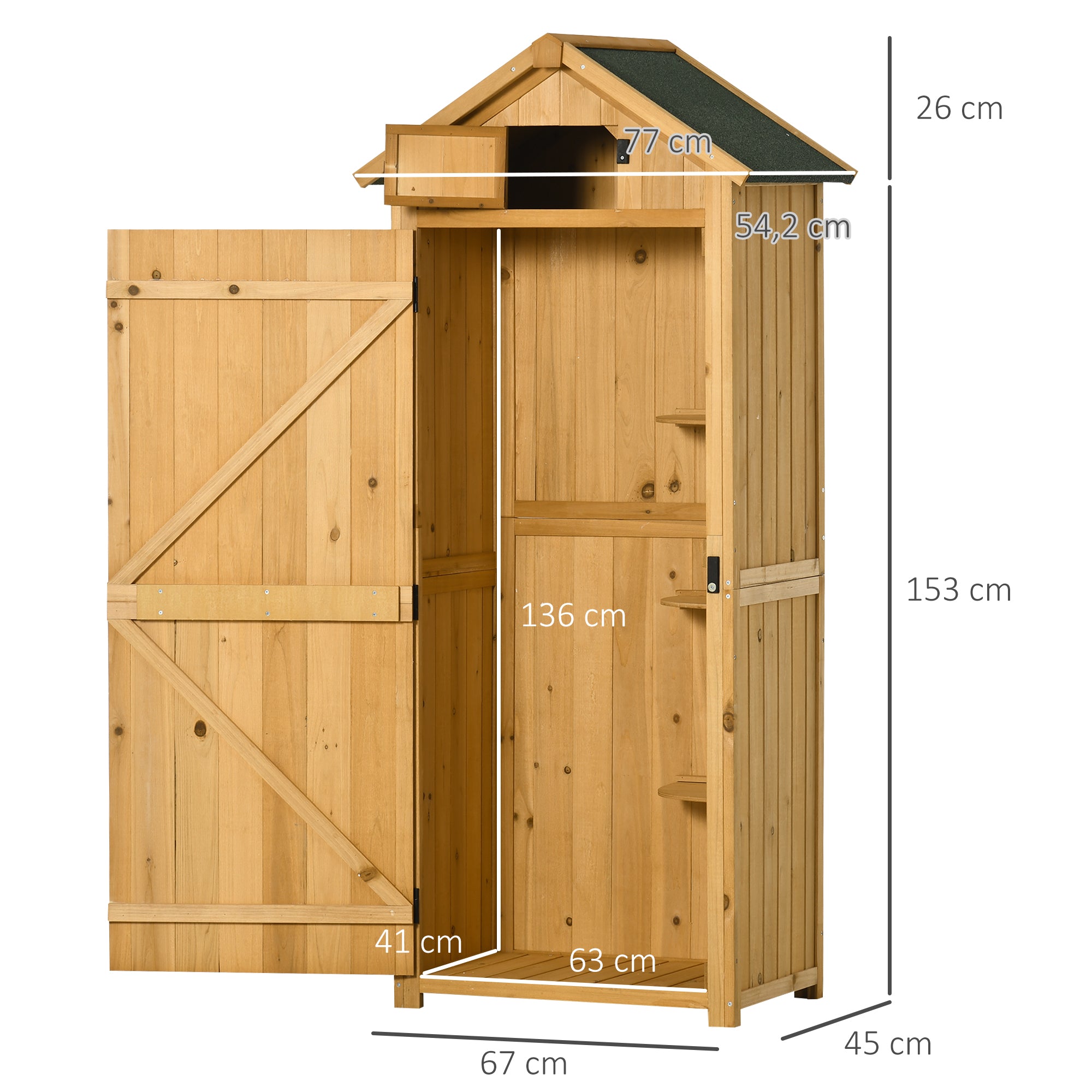 Outsunny Gartenschrank Gartenhaus Gerätehaus Geräteschuppen mit Fachböden Asphaltdach Fenster Holz Gelb+Grün 77 x 54,2 x 179 cm