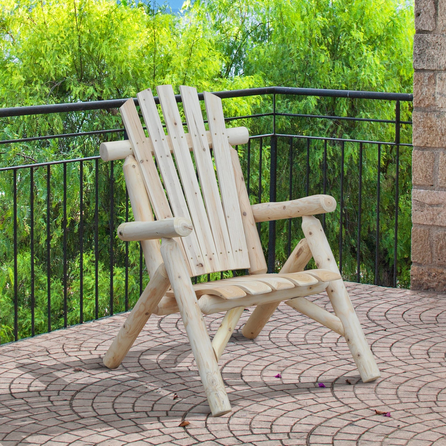 Outsunny Adirondack Gartenstuhl Gartensessel Holzstuhl Hochlehner mit Armlehne Tannenholz Natur 83 x 68 x 101 cm