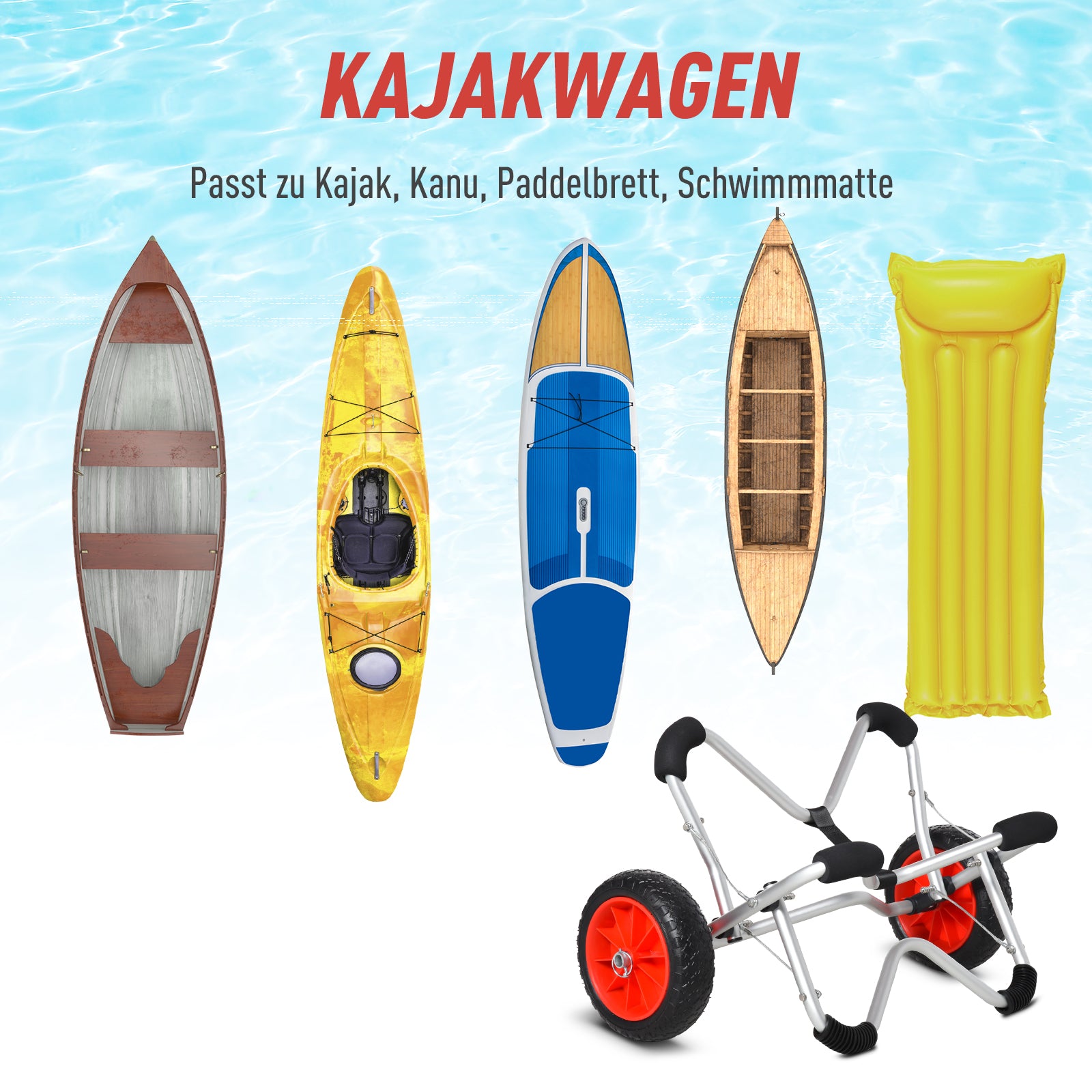 HOMCOM Kajakwagen Alu Bootswagen faltbare transportwagen Kunstleder-Reifen Silber 75 kg 75 x 43 x 46 cm