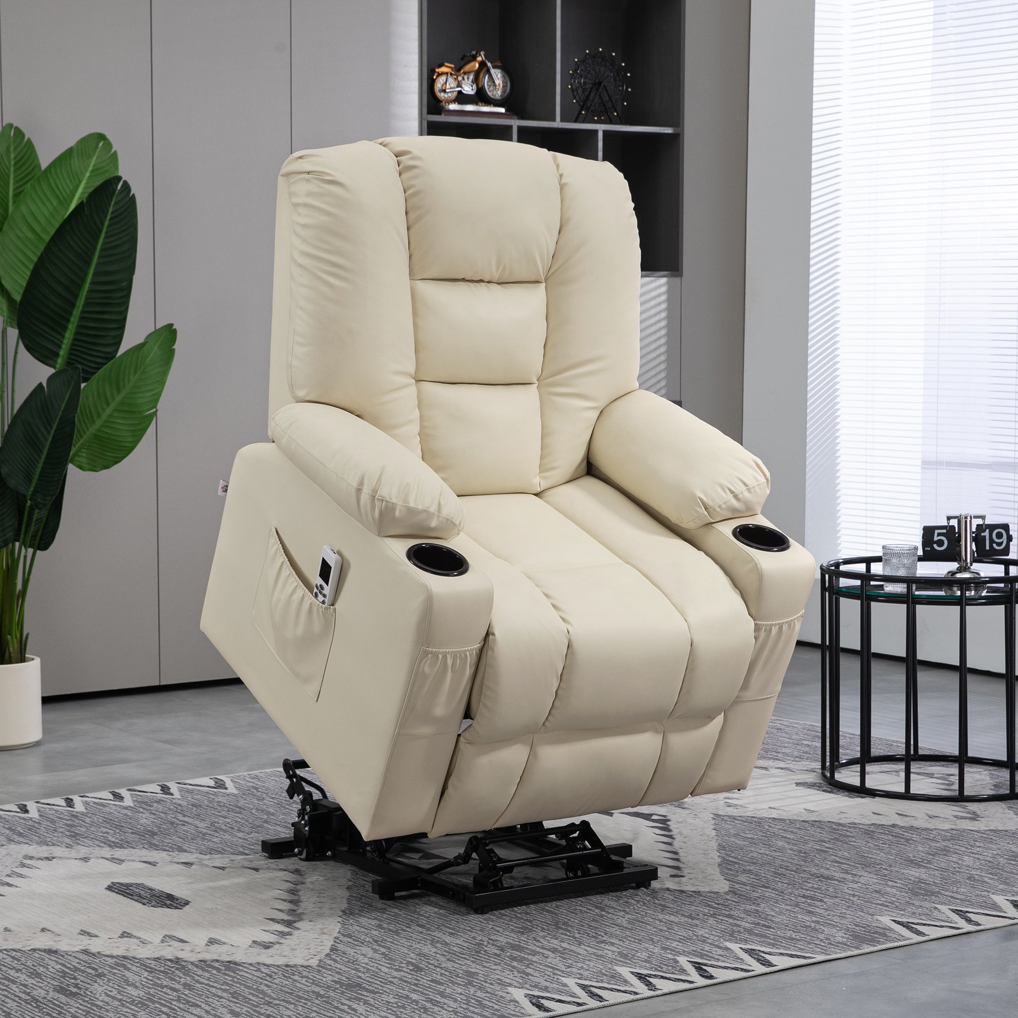 HOMCOM Massagesessel Aufstehhilfe Seniorensessel, inkl. Fernbedienung, 4 Massagemodi, 90  cm x 98 cm x 102 cm, Creme