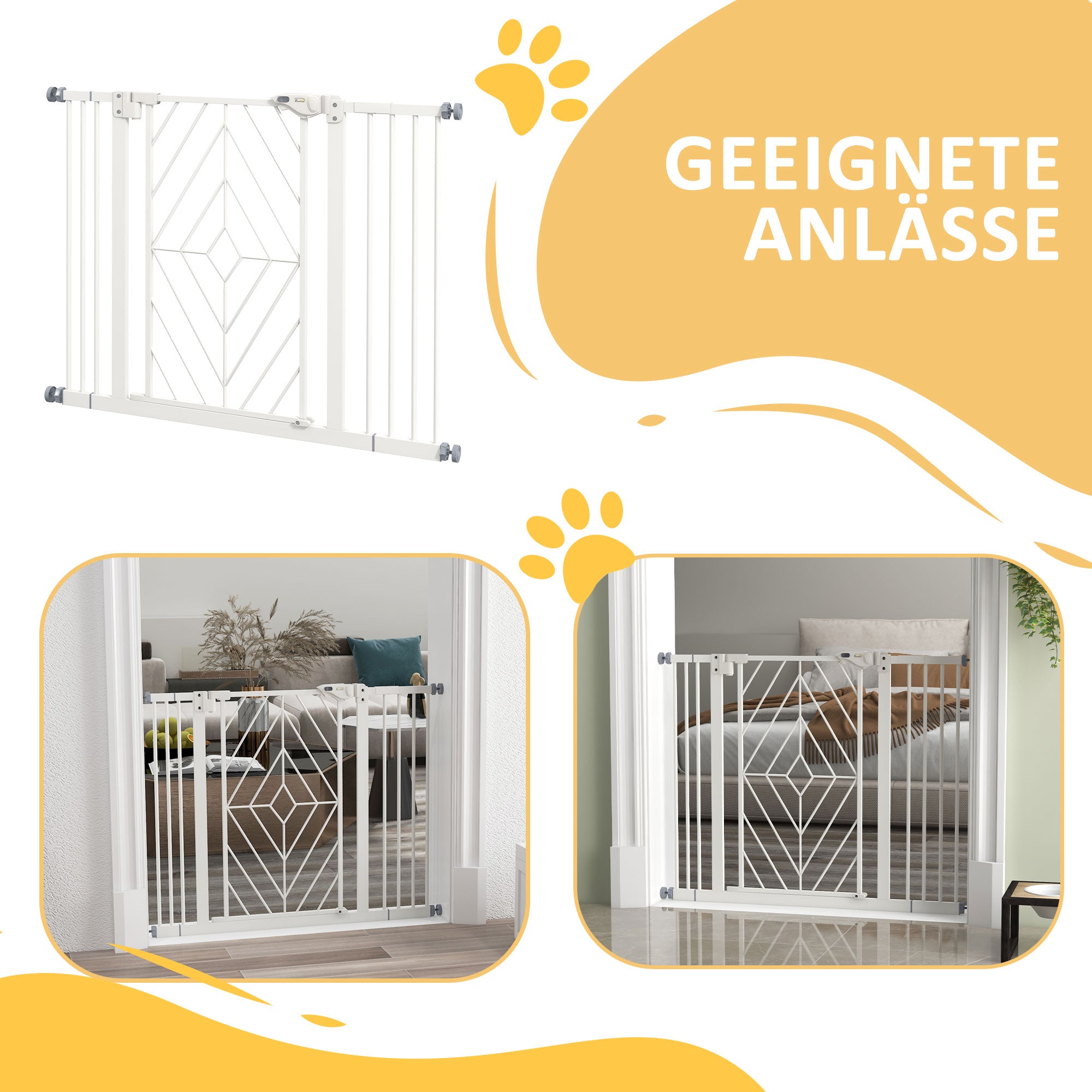 PawHut Türschutzgitter Treppenschutzgitter Absperrgitter Hundegitter, 100 cm x 4 cm x 76 cm, Weiß