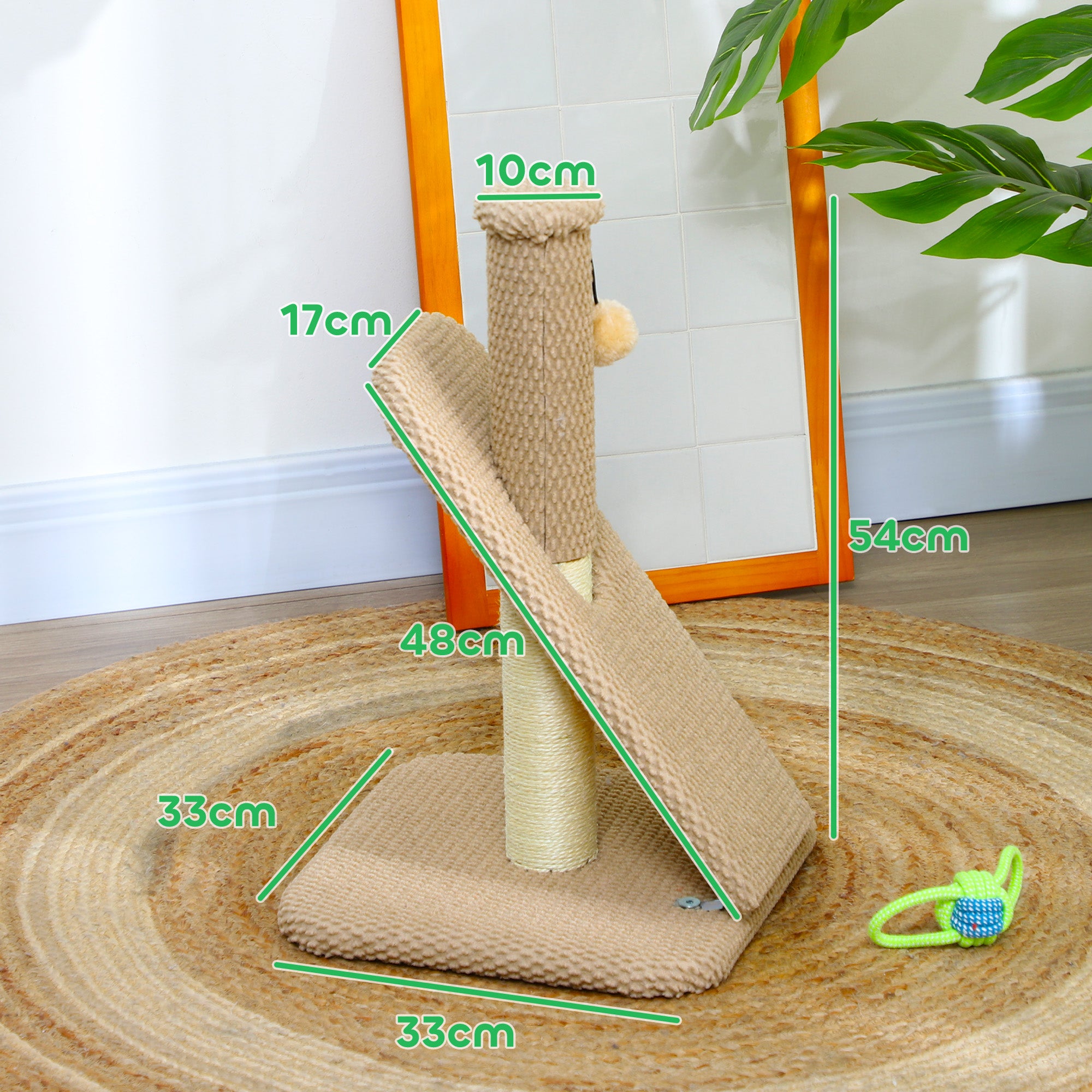 PawHut Kratzbaum mit Kratzbrett, Spielball, Noppenstruktur/Sisal, 54 cm, Hellbraun