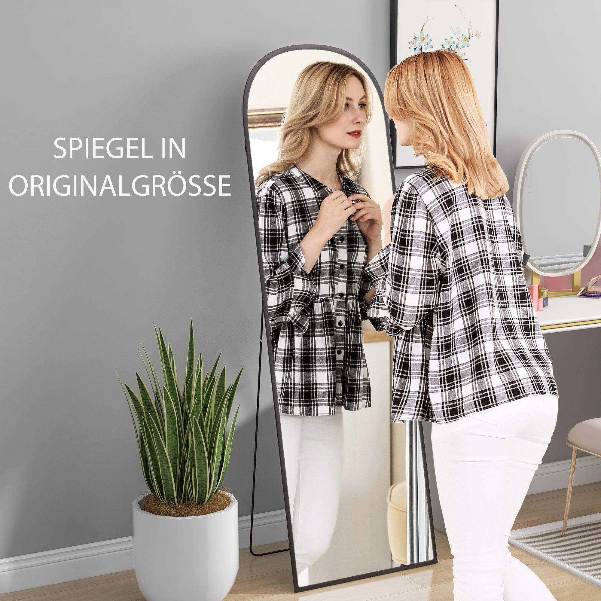 HOMCOM Standspiegel Ganzkörperspiegel großer Spiegel, modernes Design, 50 cm x 1,5 cm x 161,5 cm, Schwarz