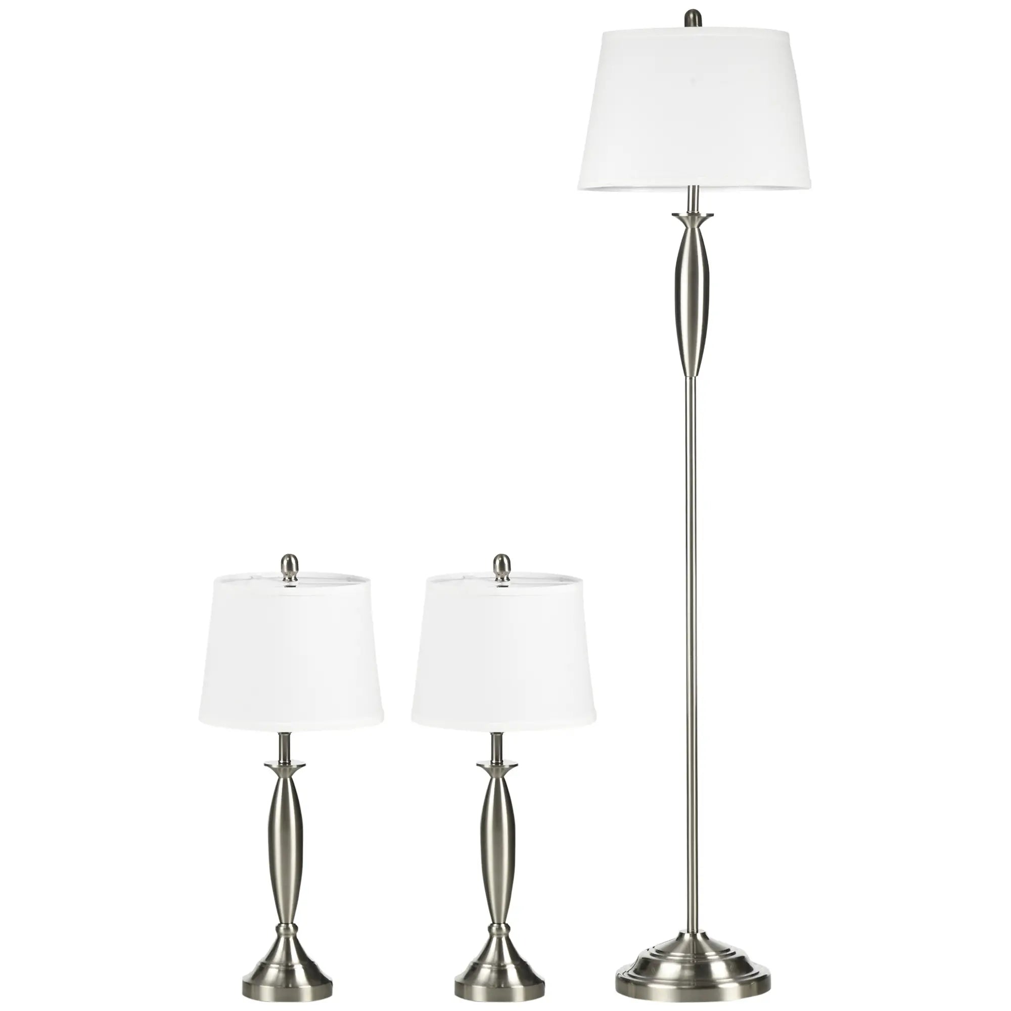 HOMCOM 3-teiliges Leuchten-Set. 1 Stehleuchte, 2 Tischleuchten, Leinenoptik; 38 cm x 38 cm x 158 cm, Silber + Weiß