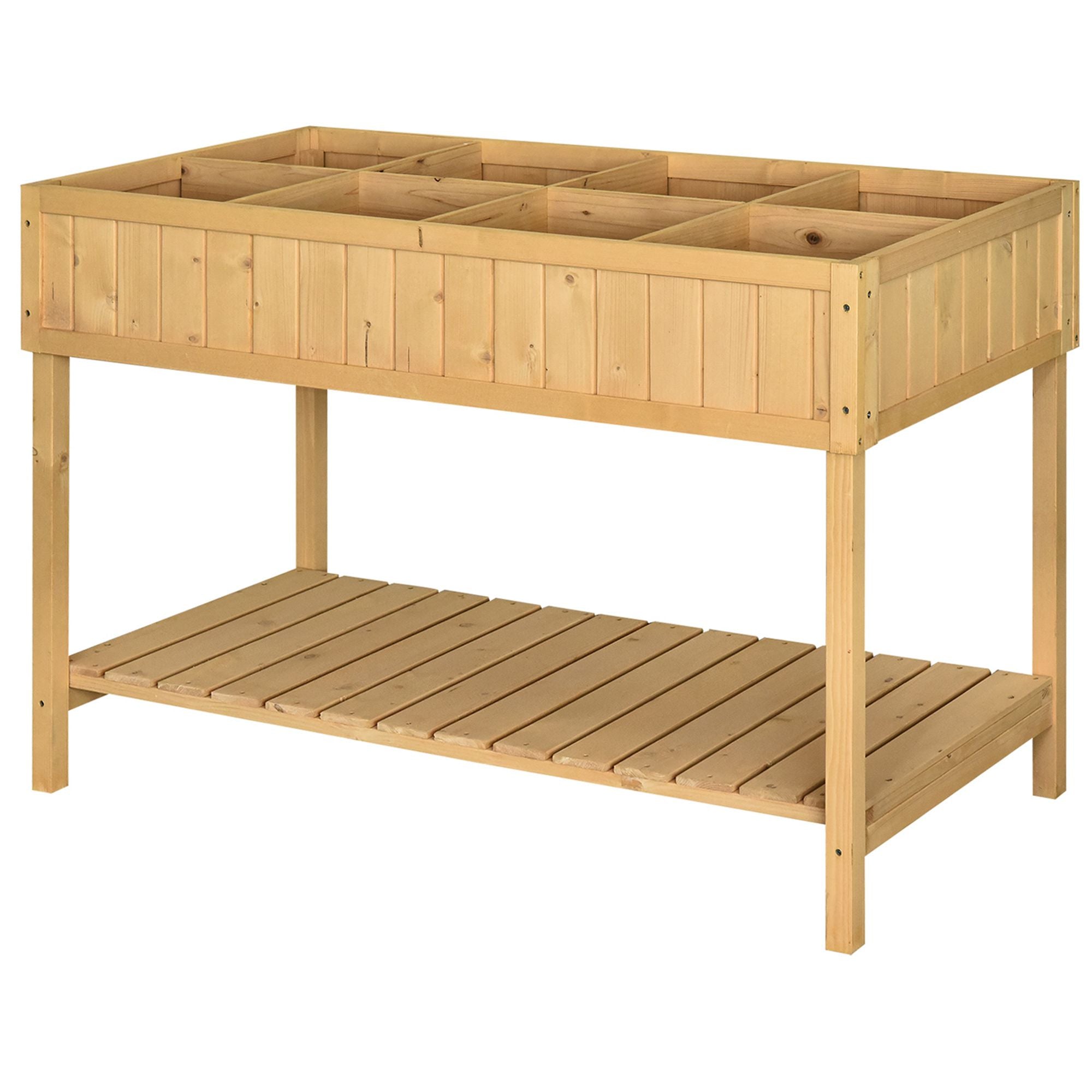 Outsunny Hochbeet 8 Fächer Pflanztisch Blumenkasten Tannenholz 1 Ablage + Abfluss
