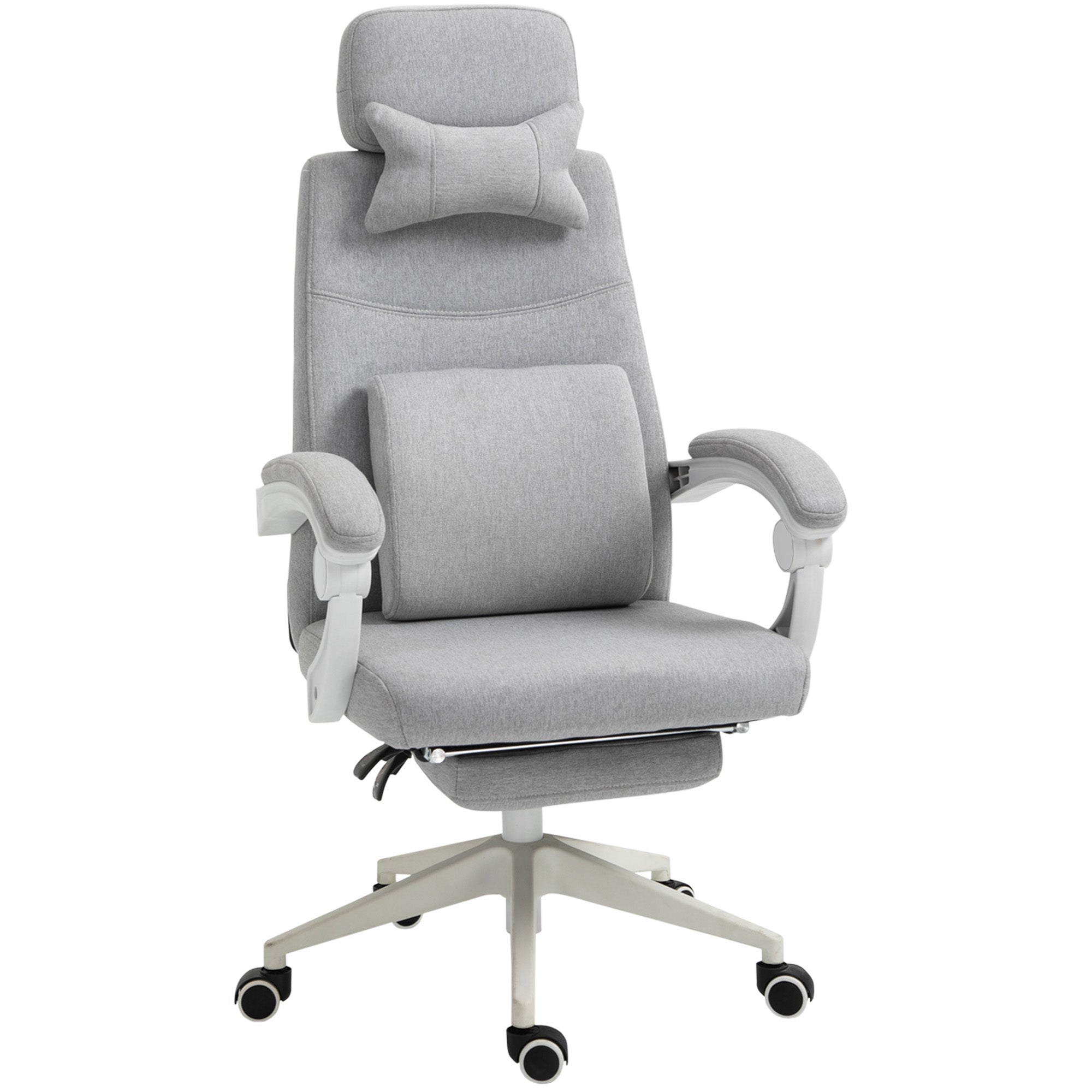 Vinsetto Bürostuhl, Ergonomischer Schreibtischstuhl mit Kopfkissen, Lendenkissen, höhenverstellbar Gamingstuhl mit Fußstütze, hoher Rückenlehne, Grau 62 x 68 x 117-127 cm