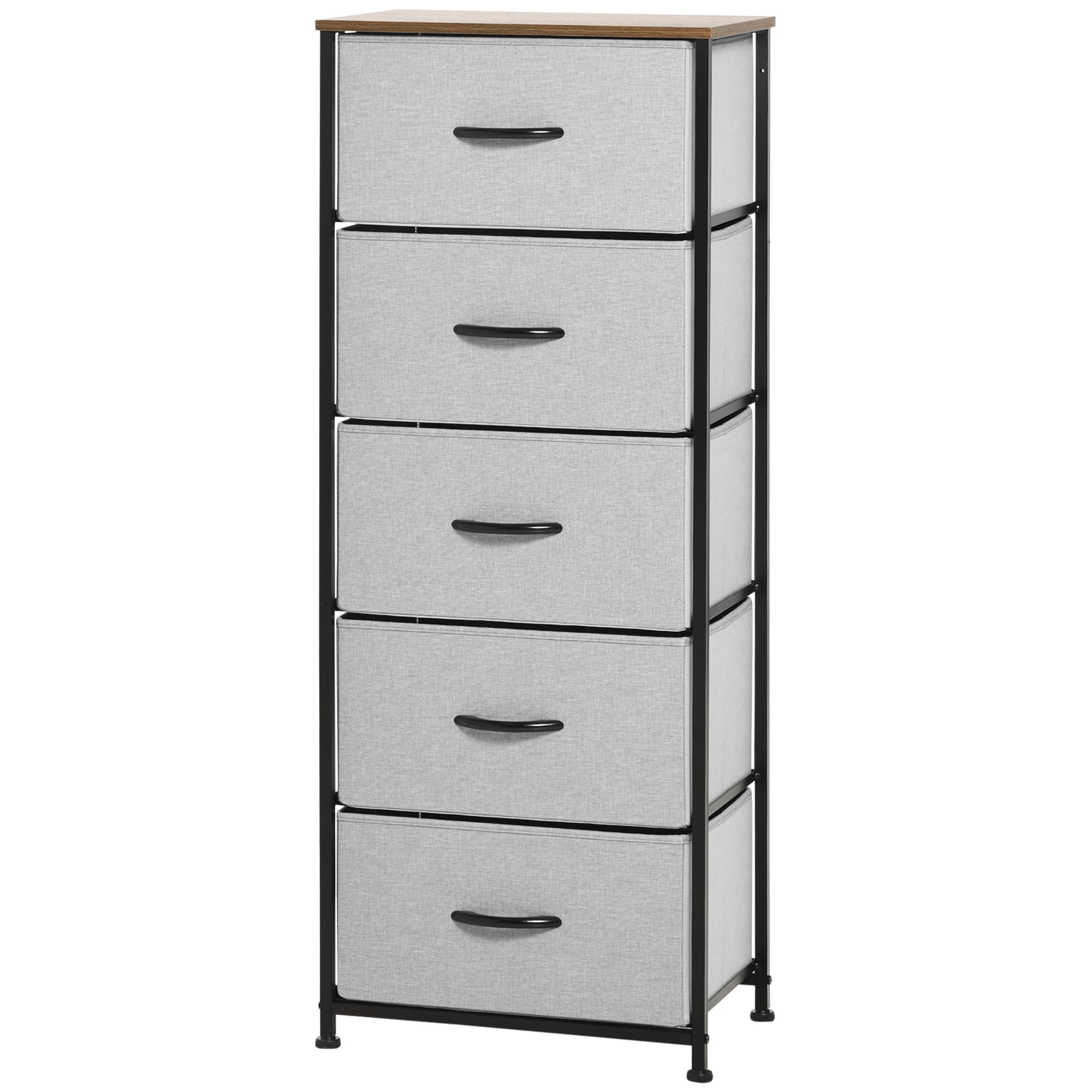 HOMCOM Kommode mit 5 Schubladen aus Stoff Aufbewahrungsschrank mit Griffen 45 x 30 x 116 cm Grau