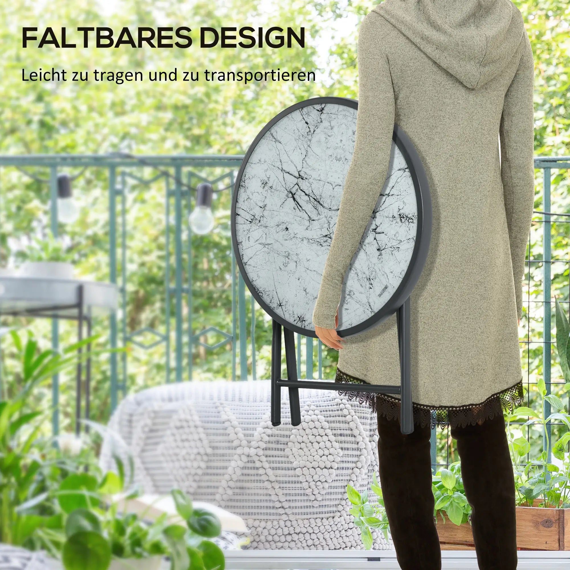 Outsunny Gartentisch klappbar Outdoor Beistelltisch weiß