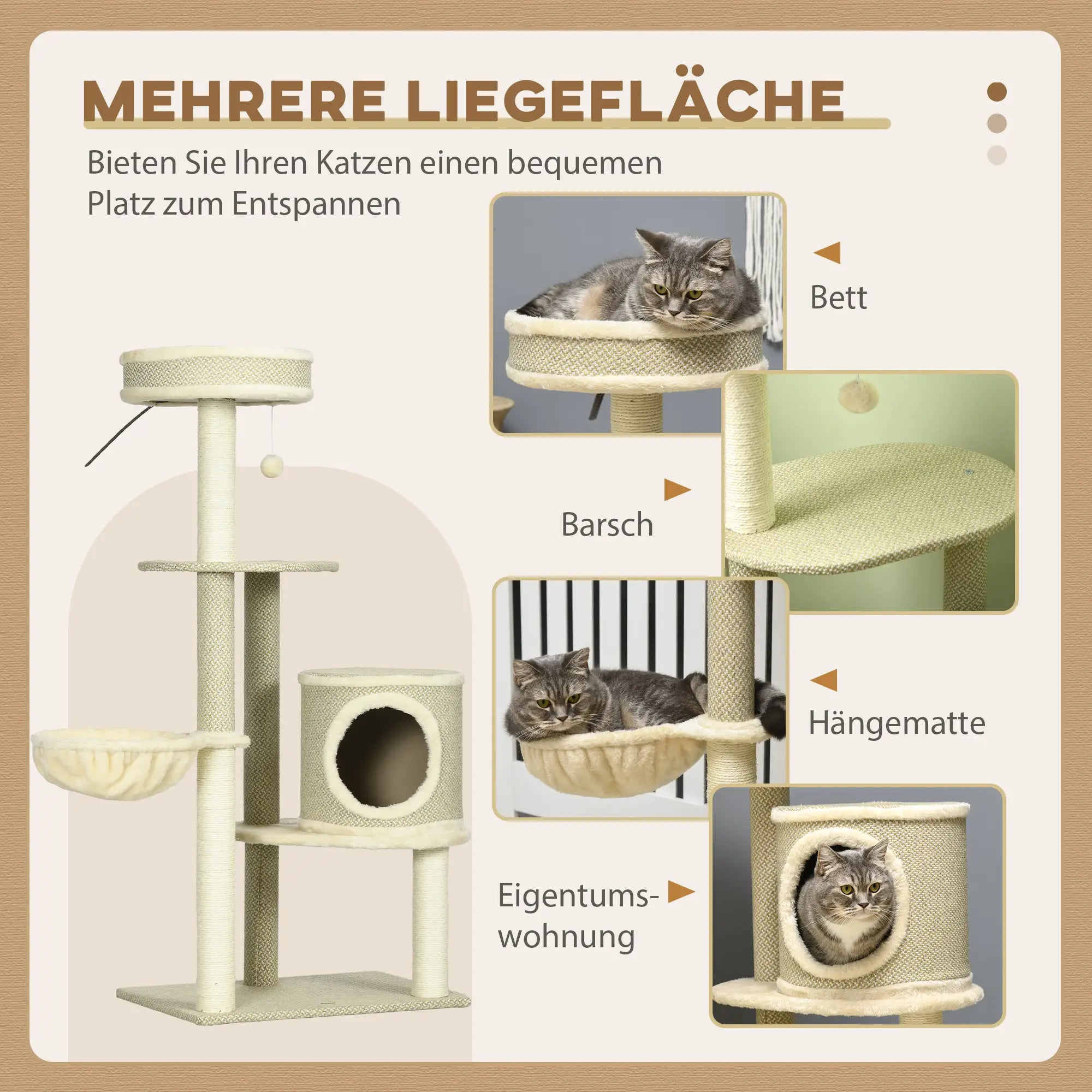 PawHut Kratzbaum 124?cm mit Höhle & Korb Beige