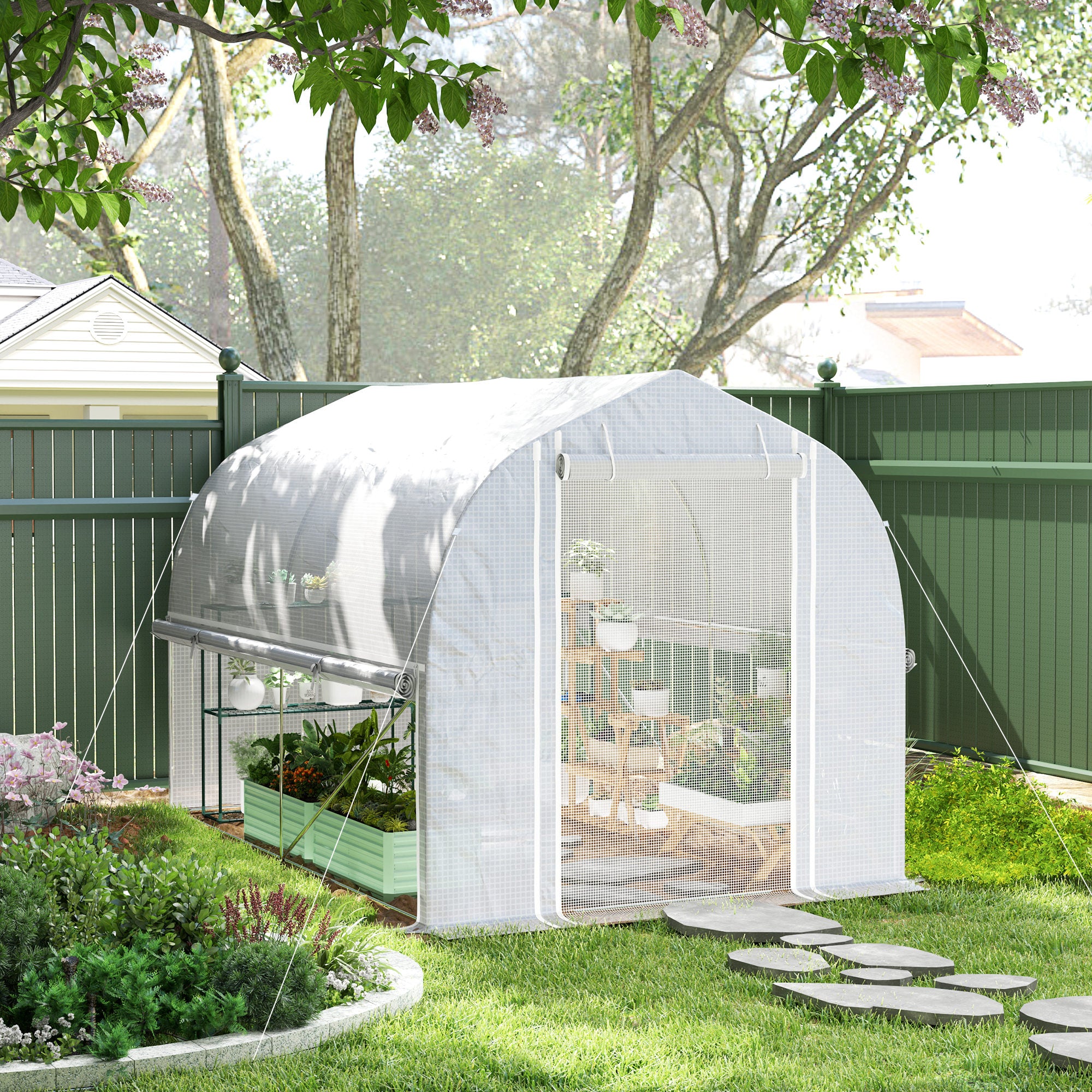 Outsunny Gewächshaus 3x2 m Folientunnel mit Fenster & Tür