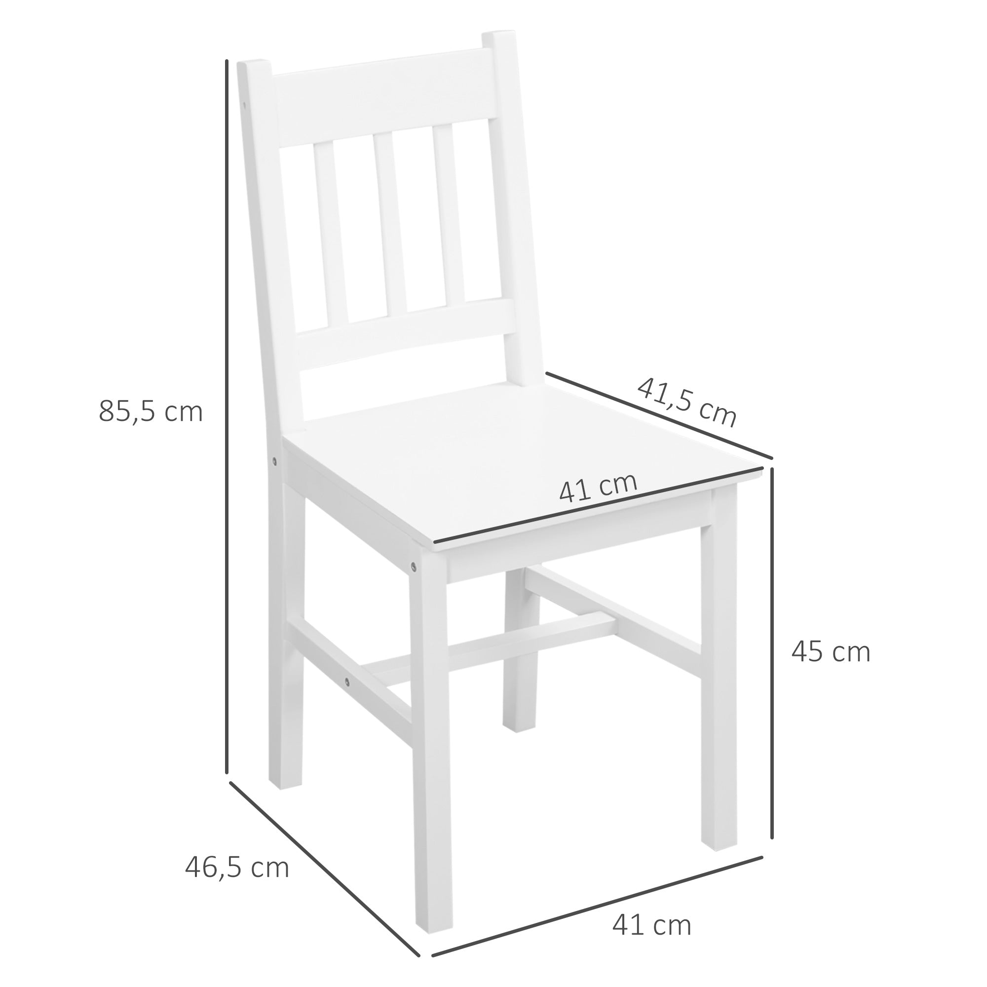 HOMCOM 4er-Set Esszimmerstühle Küchenstühle Stühle, Massivholz, 41 cm x 46,5 cm x 85,5 cm, Weiß