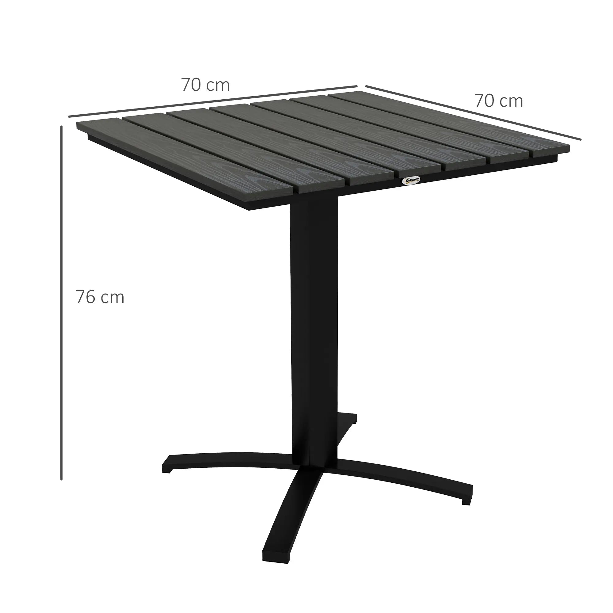 Outsunny Terrassentisch, für 4 Personen, Holzoptik, Aluminiumrahmen, 70 x 70 x 76 cm, Grau