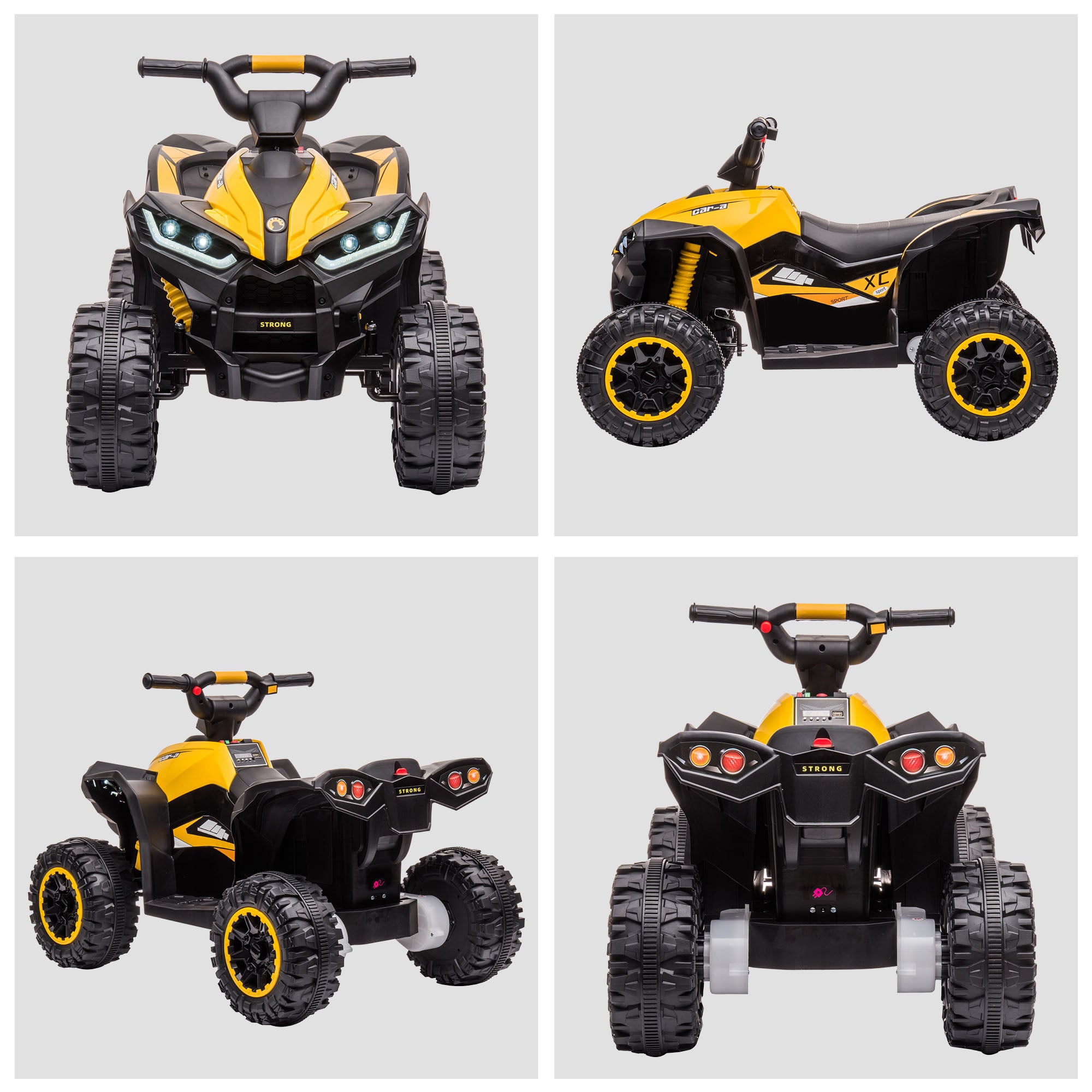 HOMCOM Elektro-Kinderquad, LED-Scheinwerfer, MP3-Player, Stoßdämpfer, ergonomischer Sitz, Gelb+Schwarz