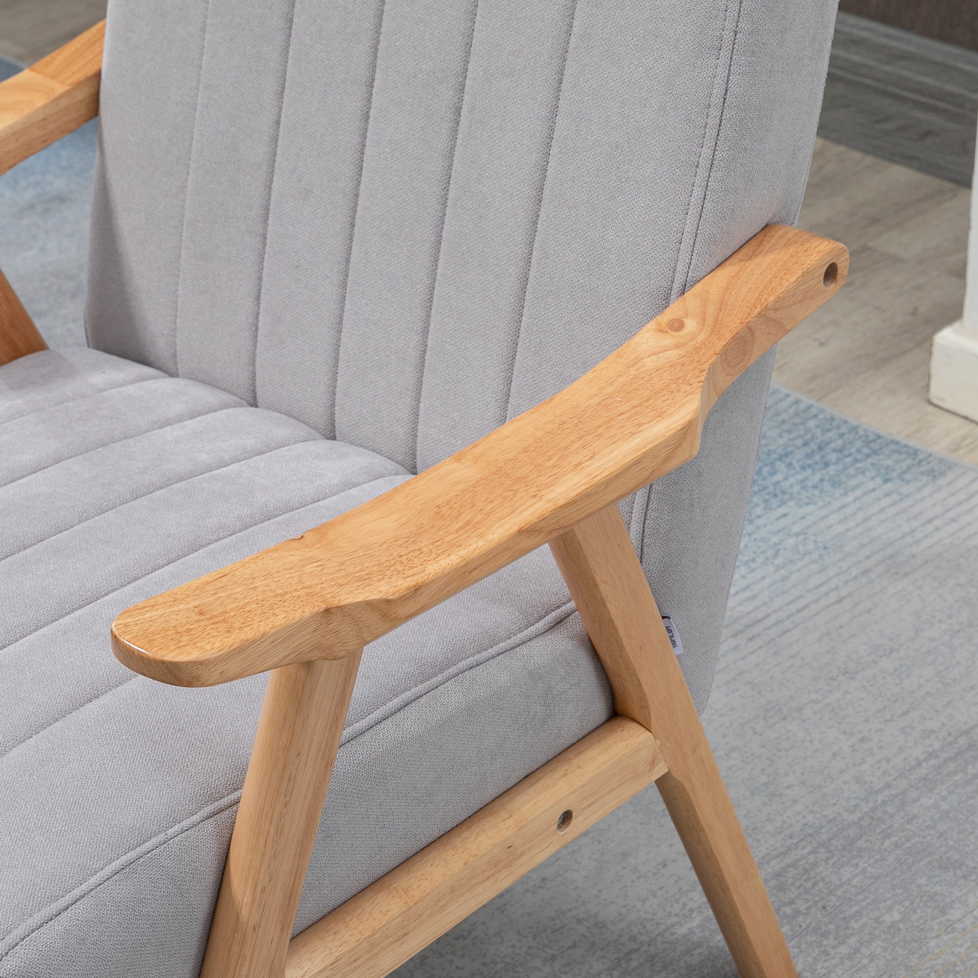 HOMCOM Sessel im Skandi-Design, bis 120 kg, Samtoptik, Massivholz; 68 cm x 74 cm x 82 cm, Natur + Grau