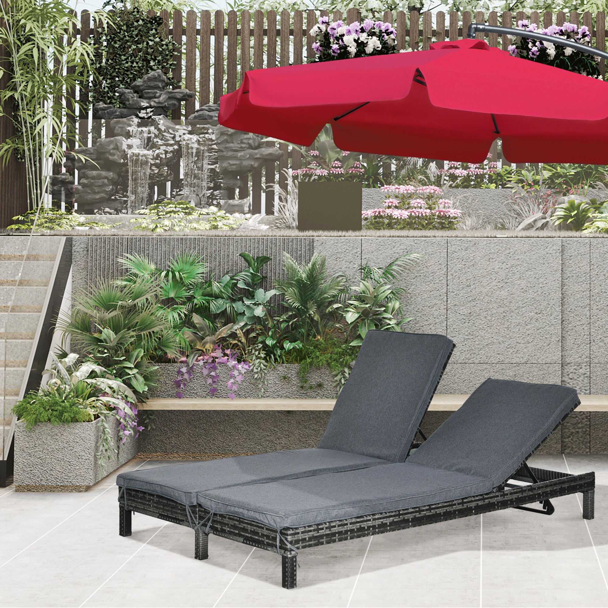 Outsunny Polyrattan Sonnenliege für 2 Personen 5-fach verstellbar