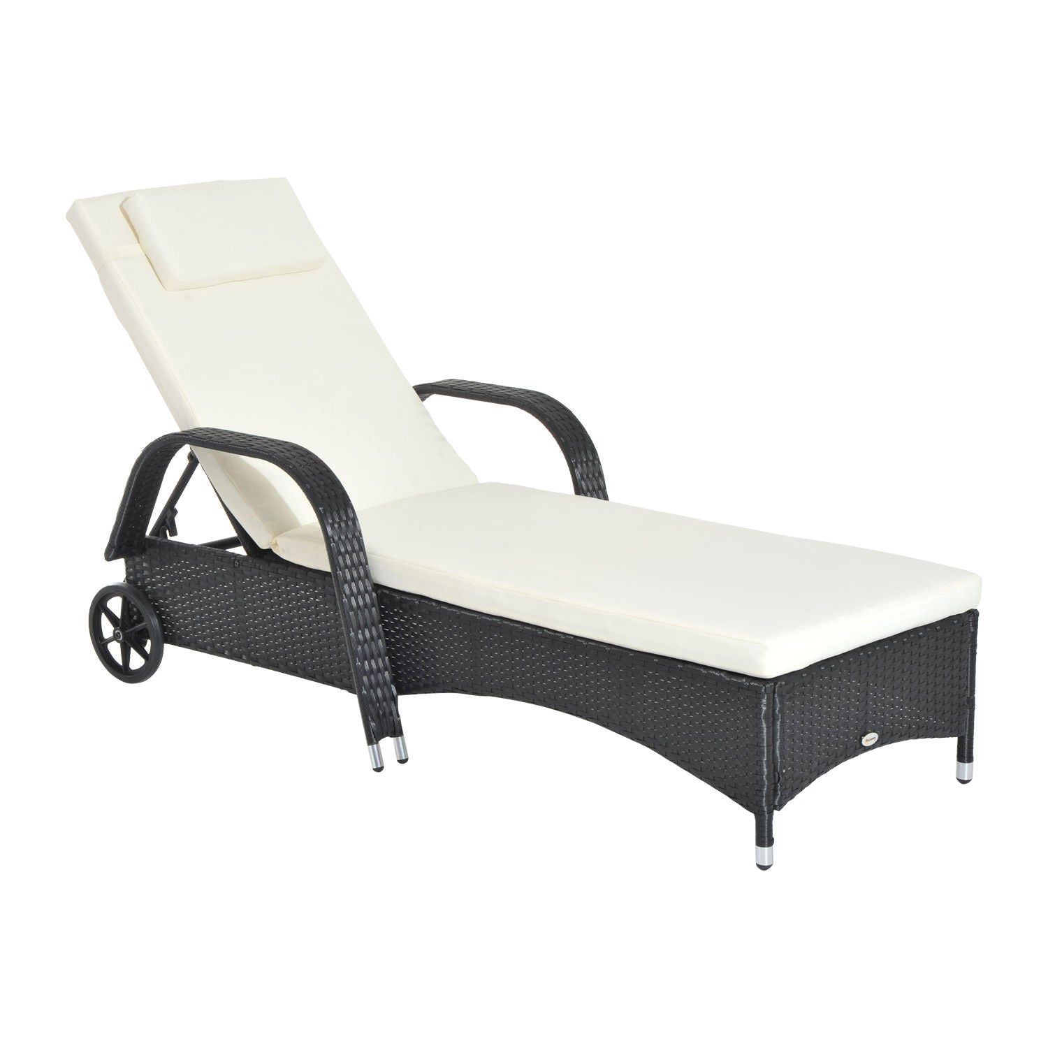 Outsunny Gartenliege Polyrattan mit Rollen 5-fach verstellbar