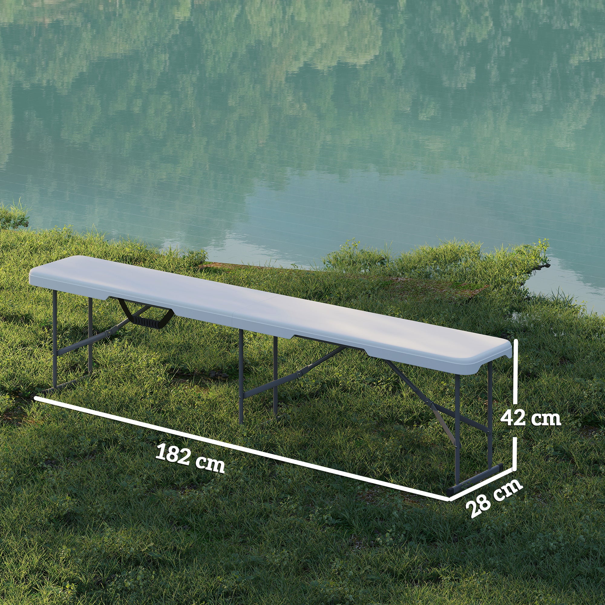 Outsunny Campingbank, Kunststoff-Outdoor-Bank, 240 kg Belastbarkeit, Weiß
