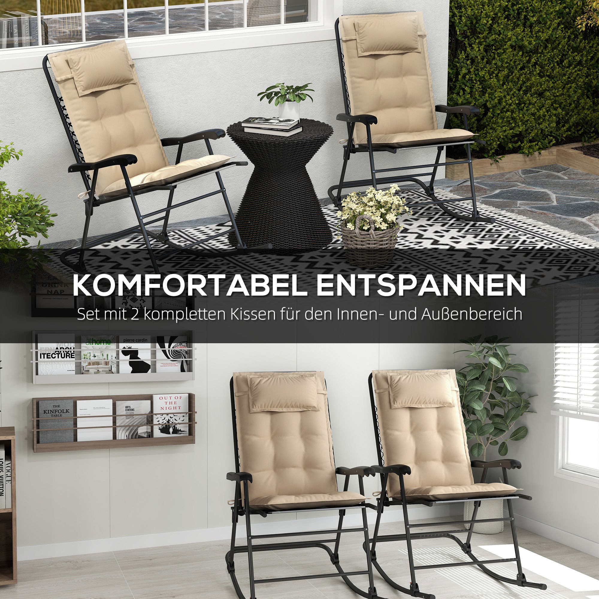Outsunny 2er Set Auflage für Sonnenliege Wasserabweisend Liegenauflage für Gartenliege Polsterauflage 50x116x5 cm, Beige