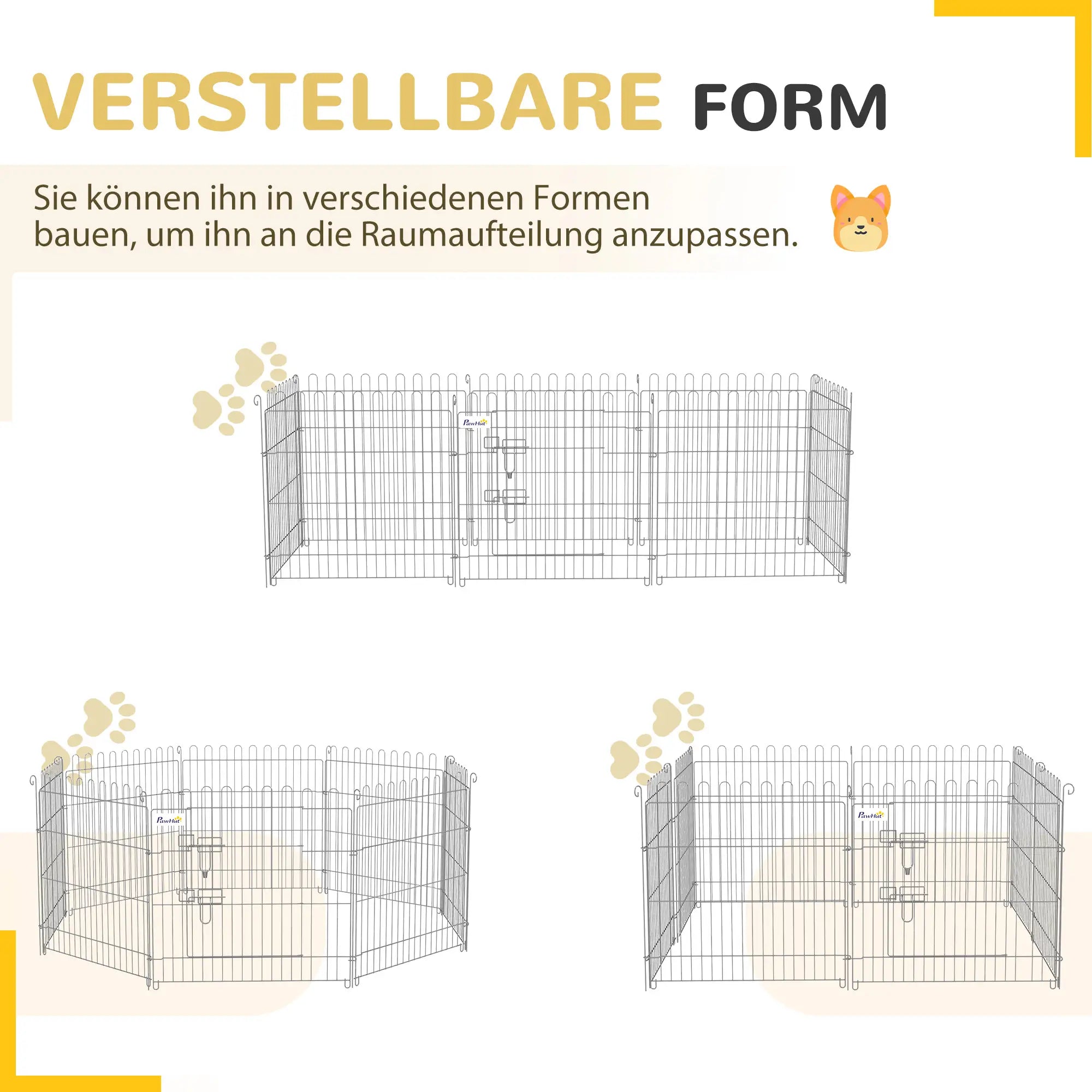 PawHut Freilaufgehege Welpenauslauf Welpenzaun Laufstall Welpengitter für Tiere 8-teilig B63 x H60 cm
