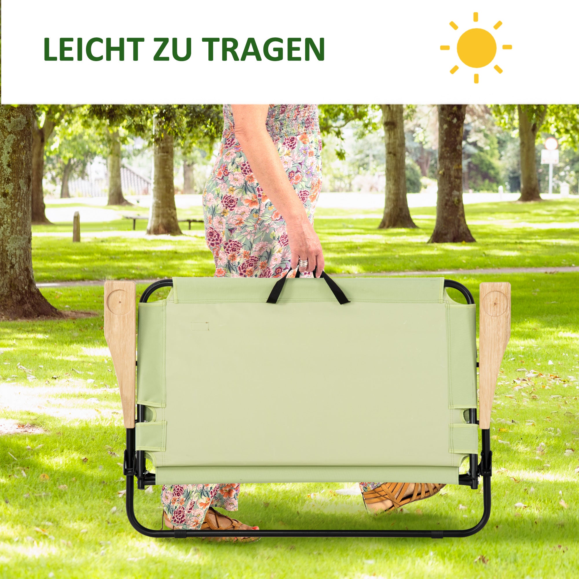 Outsunny 2-Sitzer Campingstuhl, klappbar, mit Getränkehalter, 141 x 67 x 80 cm, Grün