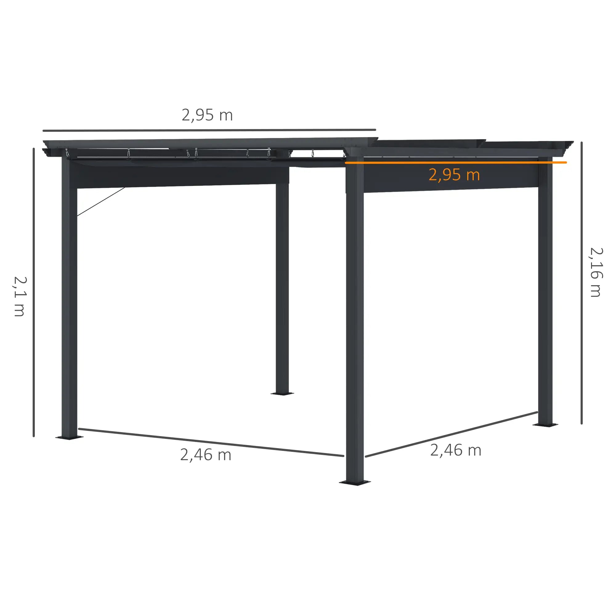Outsunny Pergola 2,95x2,95 m mit Schiebedach Grau