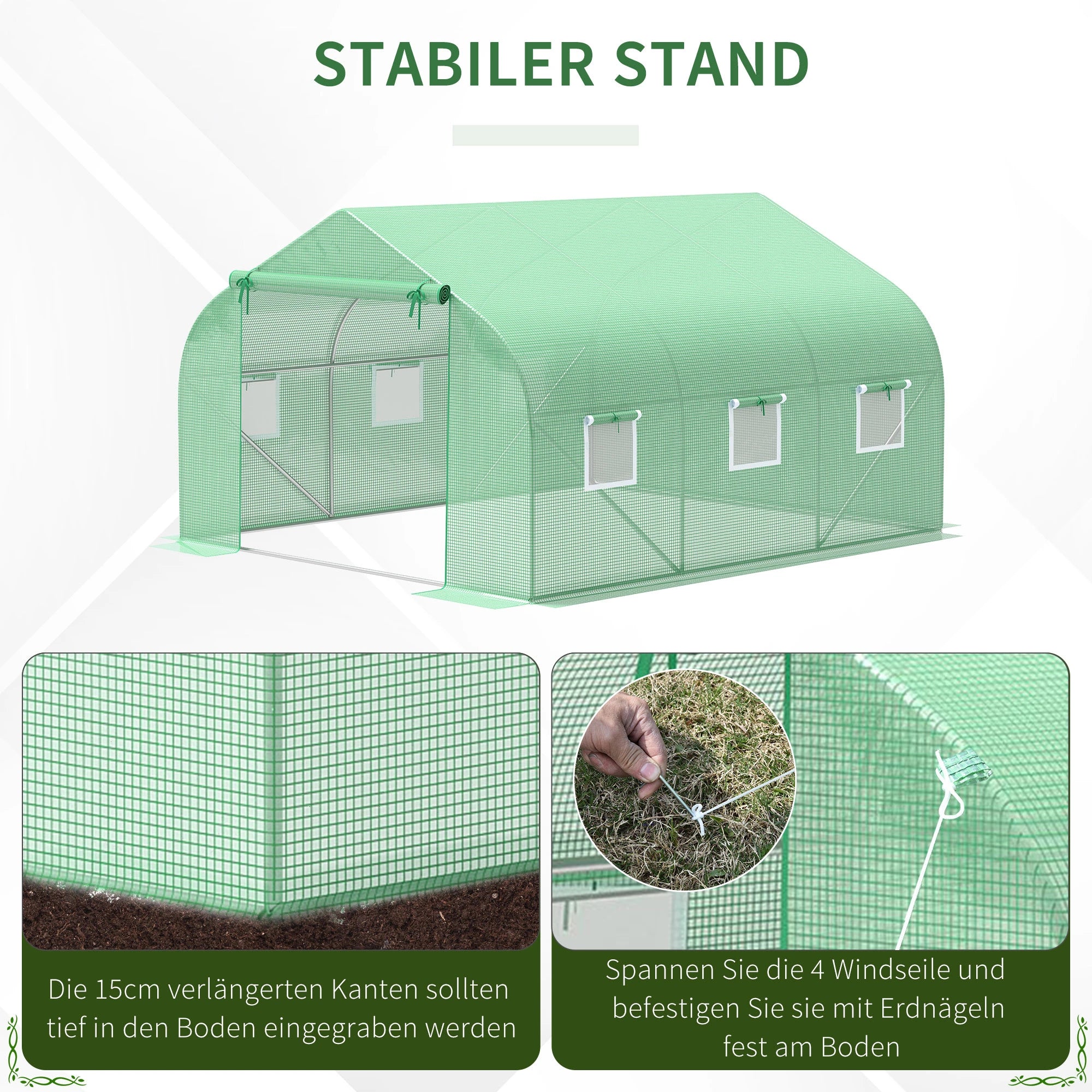 Outsunny Foliengewächshaus Treibhaus UV-beständig Rolltür Belüftung