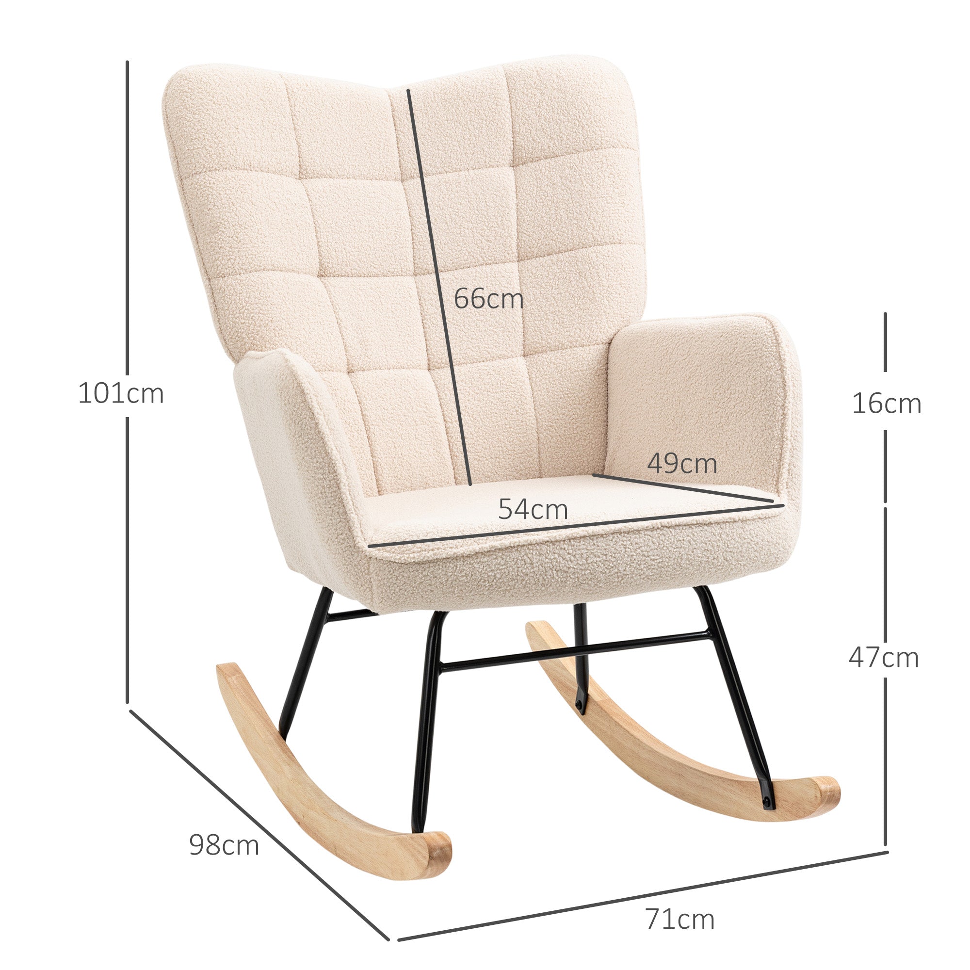 HOMCOM Schaukelstuhl im Retro-Design, Massivholz, Sessel, Relaxsessel, 98 cm x  71 cm x 101 cm, Beige