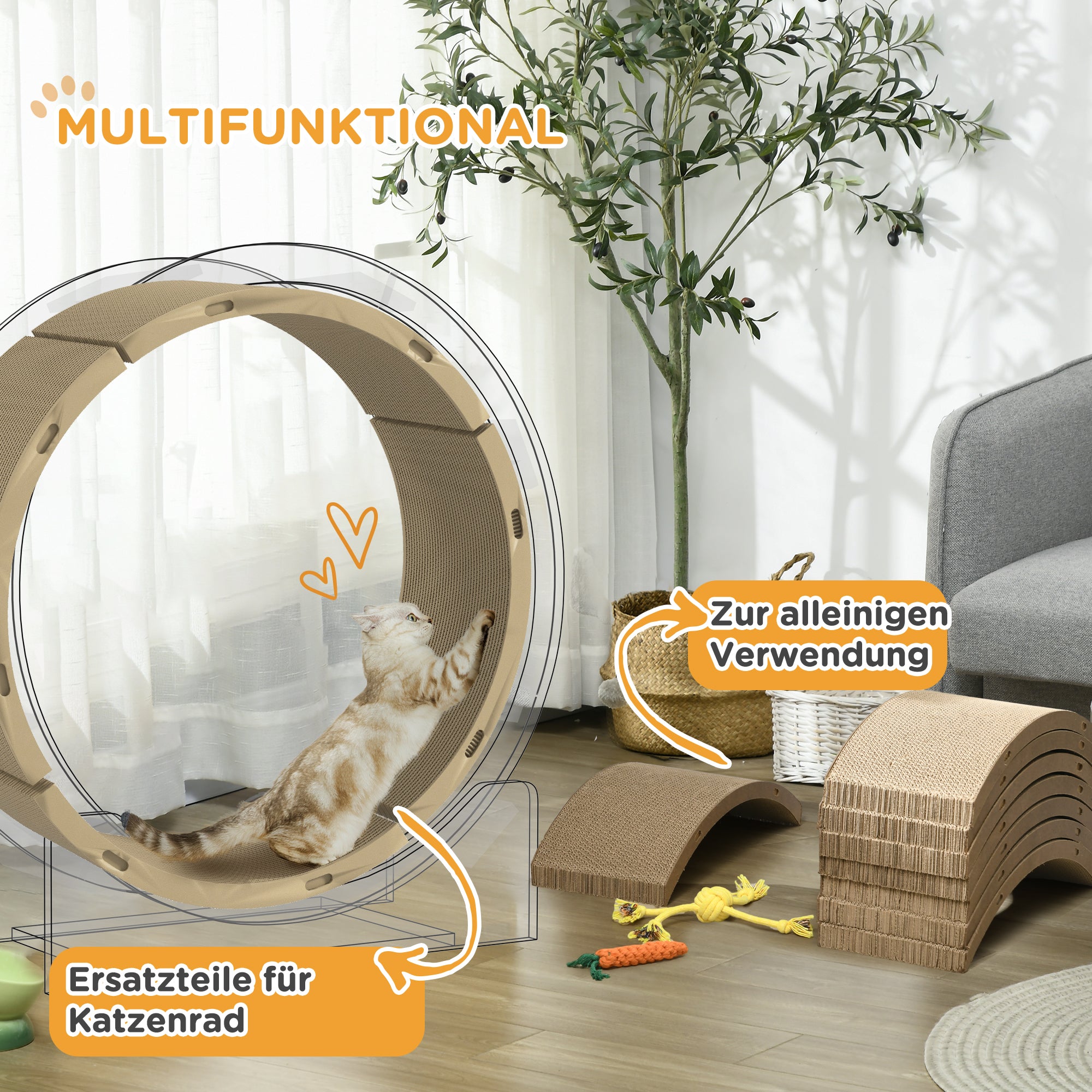PawHut Kratzbrett-Set für Katzenlaufrad, belastbar bis 5kg, 55x25,5x3cm, Braun