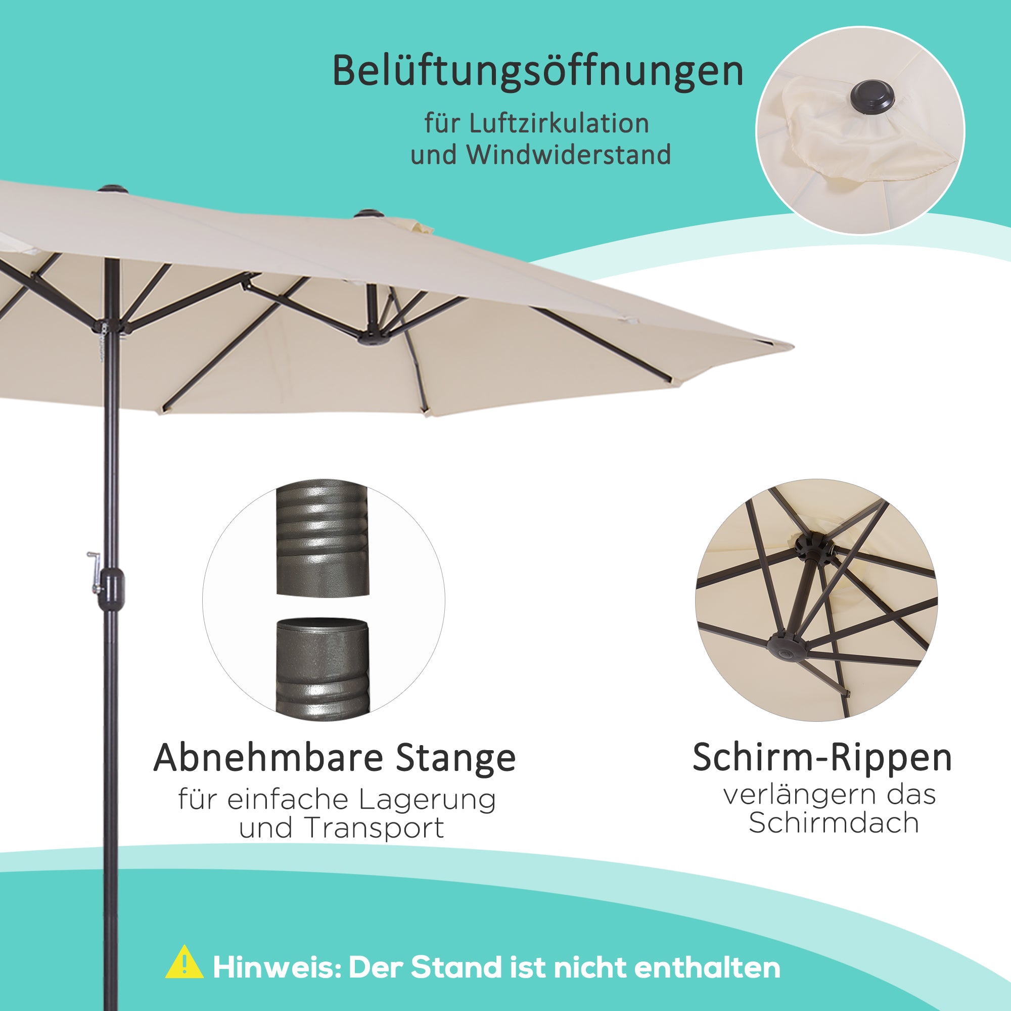 Outsunny XXL Sonnenschirm mit Handkurbel wetterbeständig 455 cm x 270 cm x 240 cm Stahl Polyester Beige