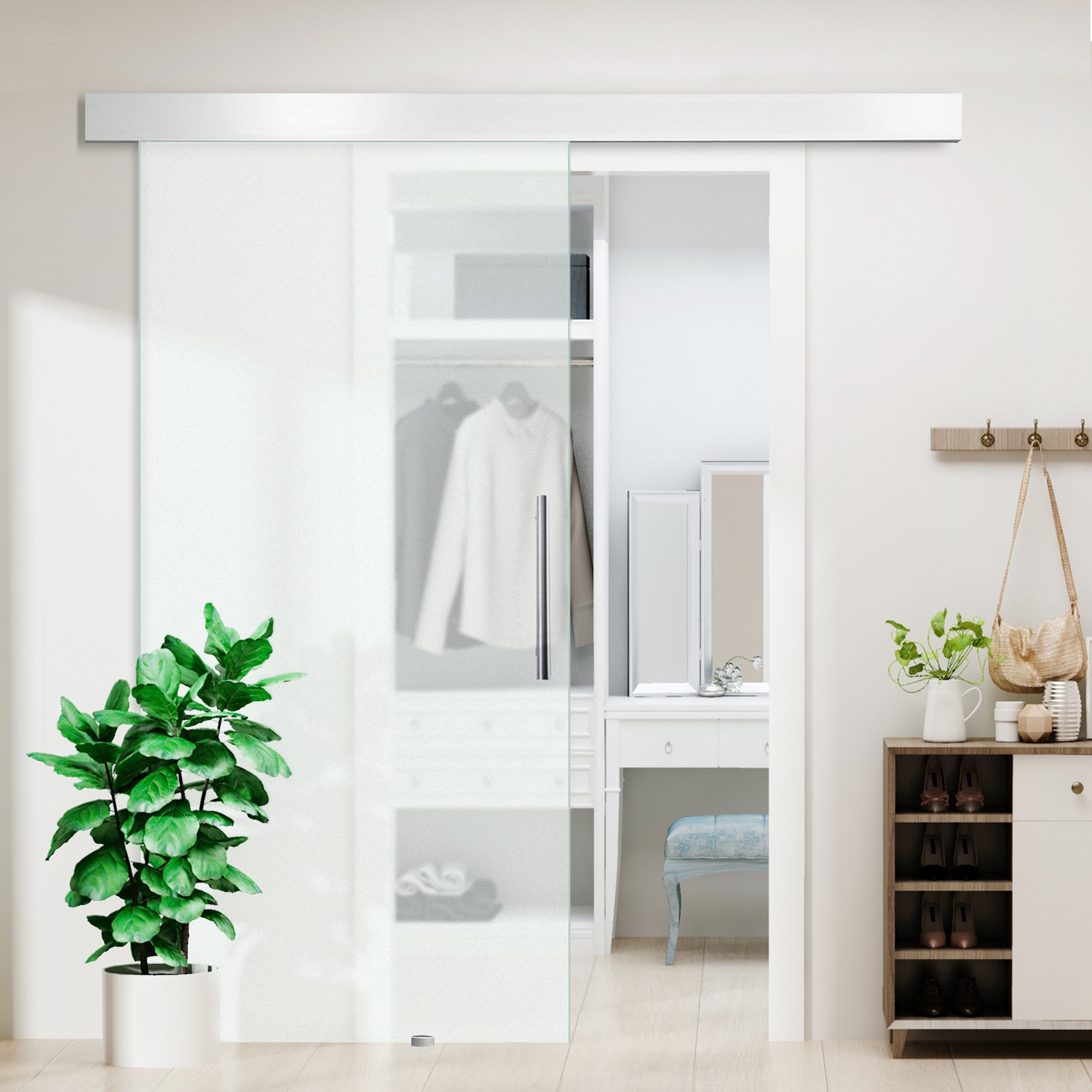 HOMCOM Glasschiebetür mit Aluminium-Hängesystem Komplettset