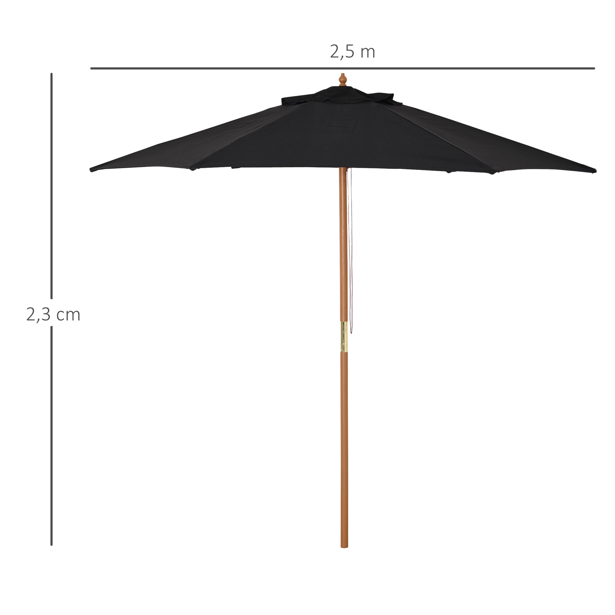 Outsunny Sonnenschirm Ø 250 cm, Sonnenschirm mit Seilzugmechanismus Balkonschirm Strandschirm aus Bambus windfest Marktschirm Sonnenschutz für Balkon Terrasse Garten, Schwarz