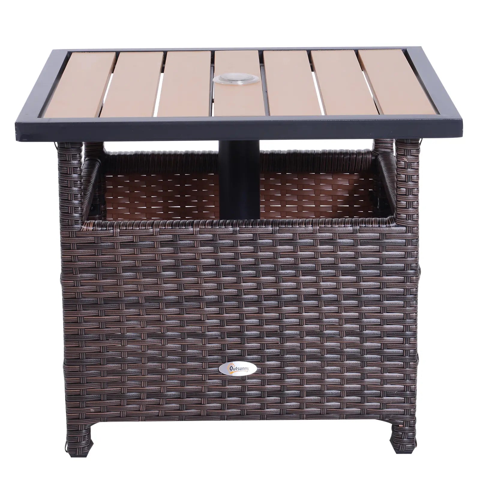 Outsunny Gartentisch mit Schirmständer Polyrattan Braun