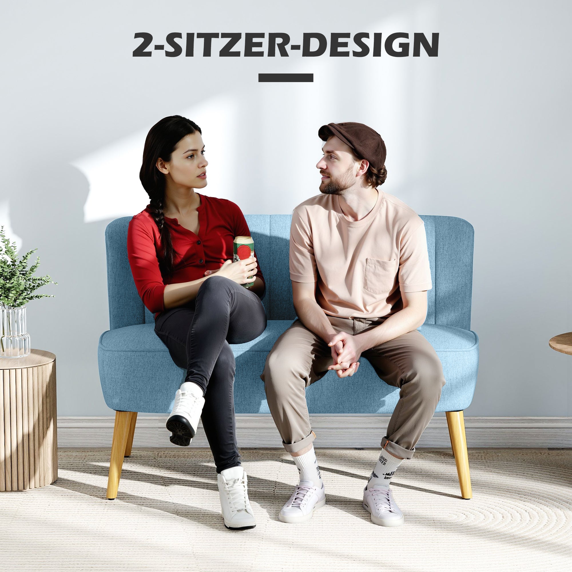 HOMCOM 2-Sitzer Sofa im Retro-Look, weiche Polsterung, pflegeleichter Bezug, bis 150 kg, 117 x 56,5 x 77 cm, Blau