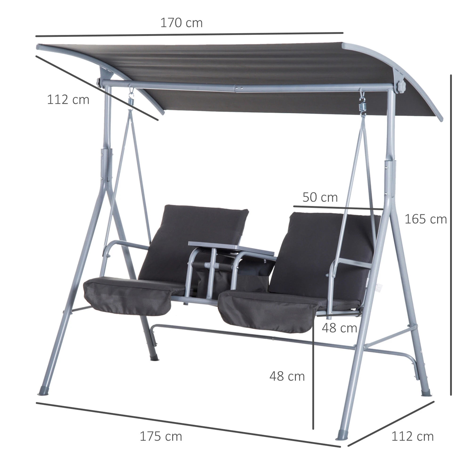 Outsunny Hollywoodschaukel 2-Sitzer mit Sonnendach Becherhalter