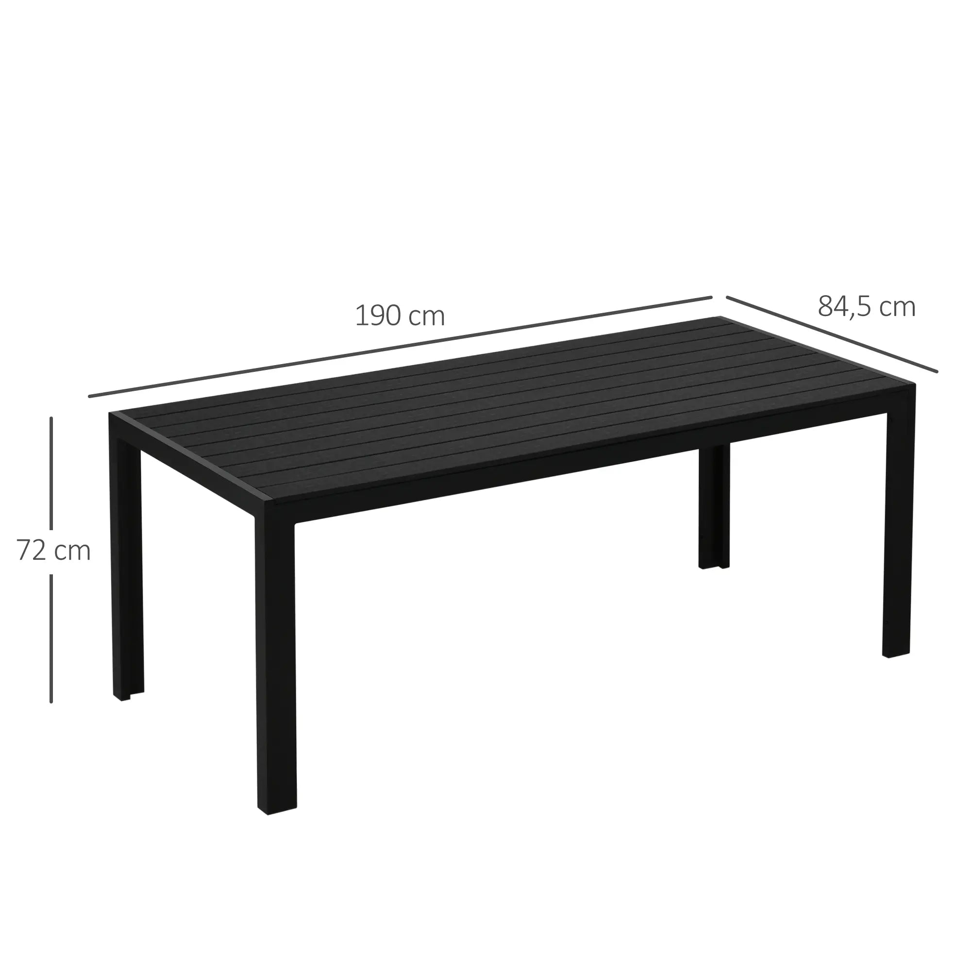 Outsunny Gartentisch Kunststoff 190 x 84,5 x 72 cm Wetterfest, Holz Optik, Holzstrukur, rutschfest Buffettisch Campingtisch Balkontisch Terrassentisch Outdoor Esstisch für Garten, Balkon Schwarz