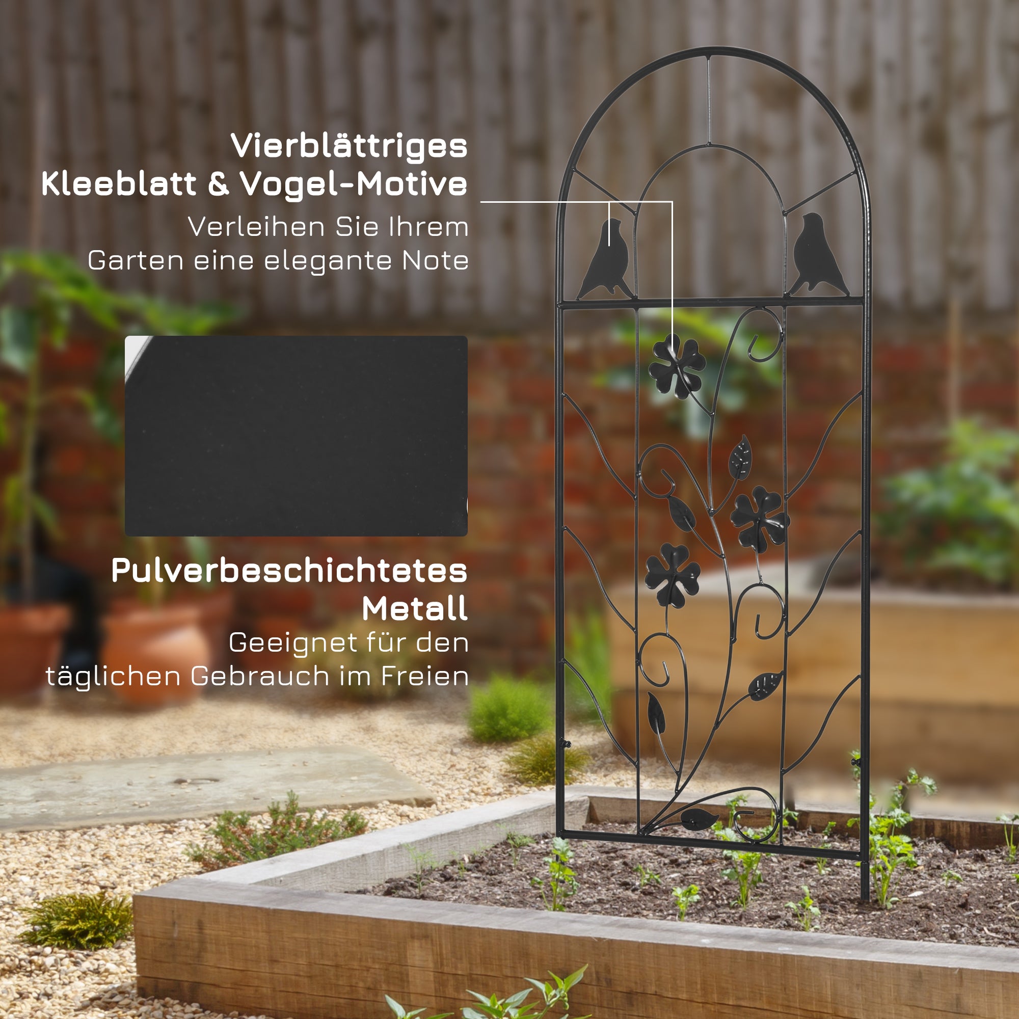 Outsunny 2er-Set Metallspalier, mit Vogel- und Kleeverzierung, für Garten & Terrasse, schwarz, 38 x 98 cm