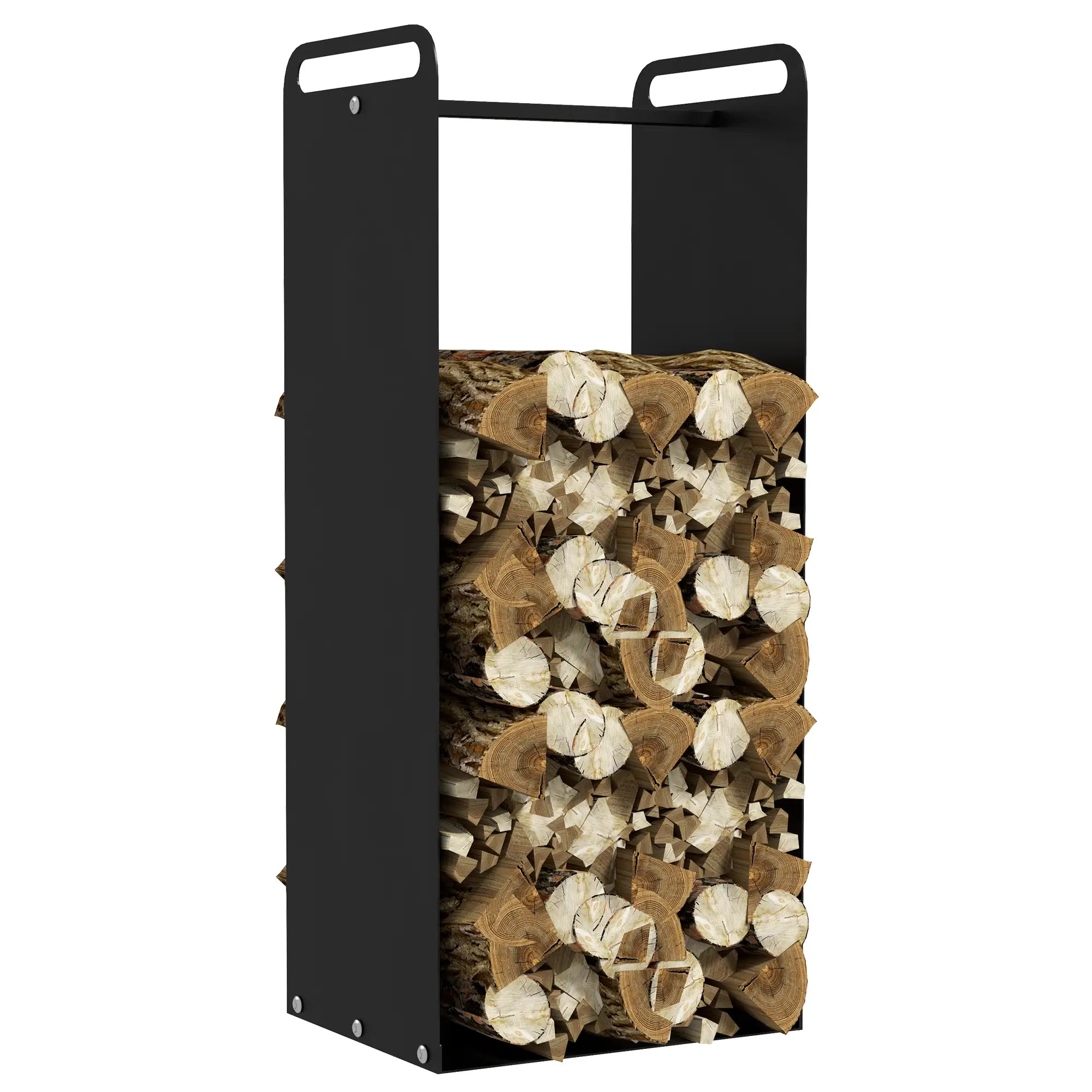 Outsunny Feuerholzgestell, 2 Tragegriffe, Stahlrahmen, bis 30kg, 37x30x90cm, Schwarz