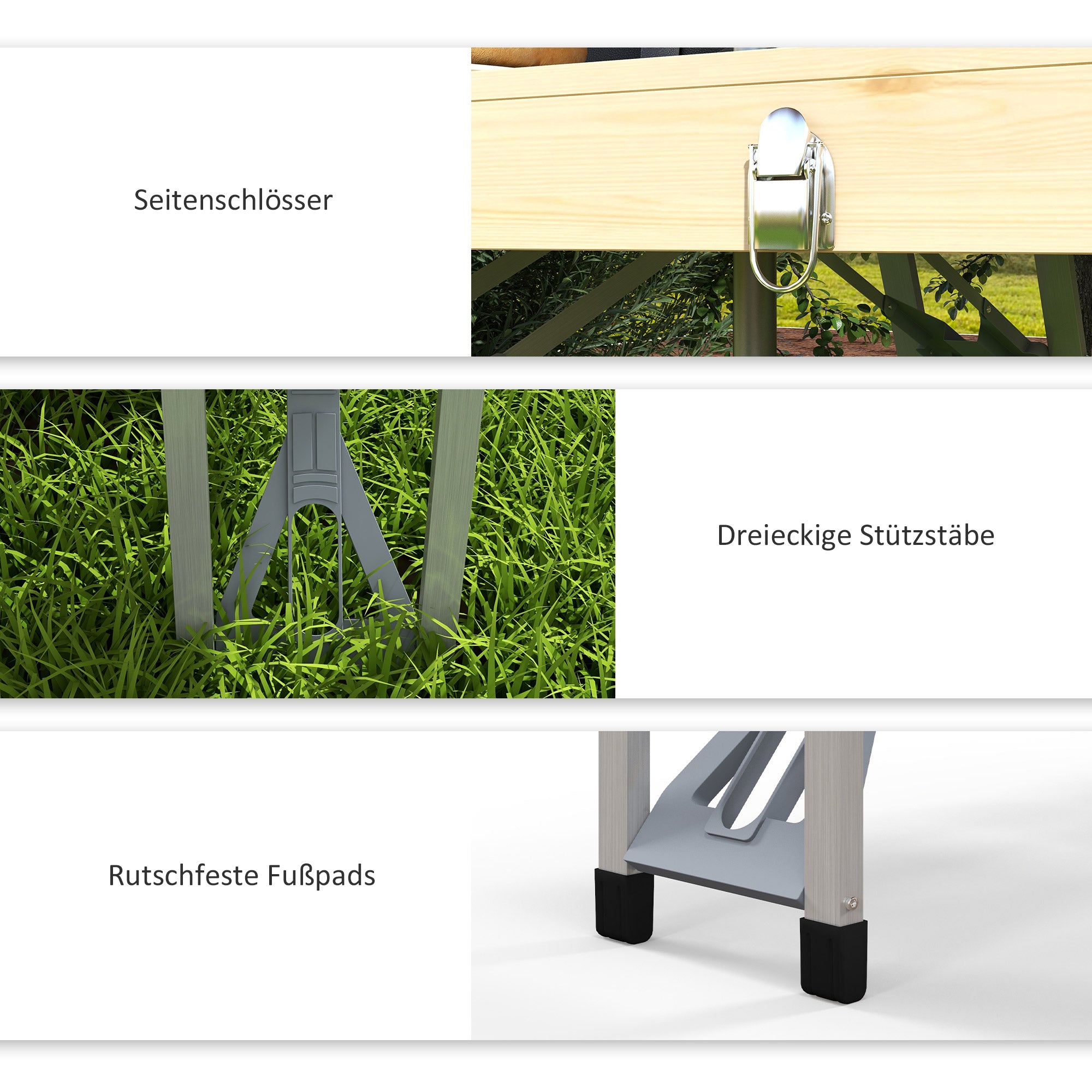 Outsunny Campingtisch, faltbar, 4 Sitzplätze, Schirmloch, Holztischplatte, Aluminiumrahmen, 85,5x72,5x67cm