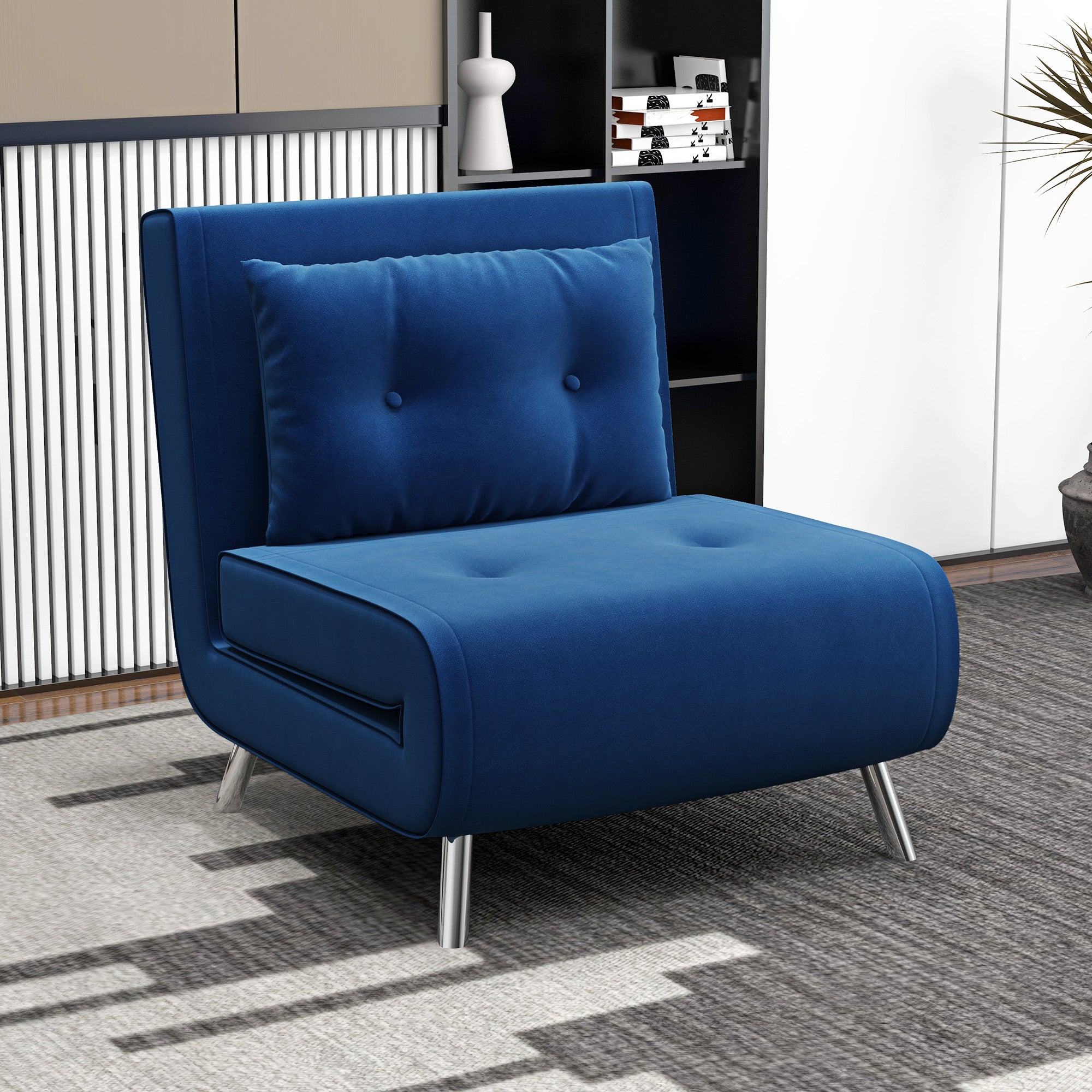 HOMCOM Liegesessel Sessel mit Liegefunktion Schlafsessel, Knopfheftung, Leinenoptik, 77 cm x 88 cm x 83 cm, Blau