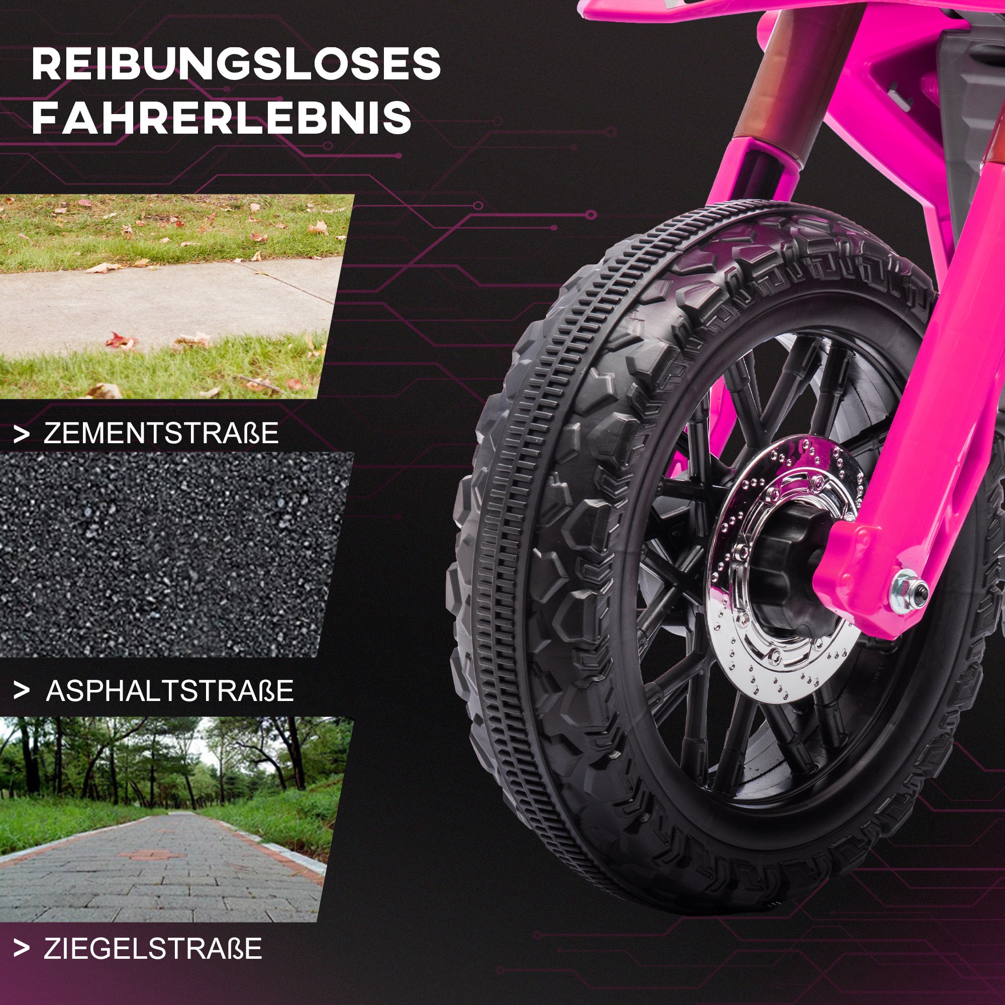 AIYAPLAY Elektro-Motorrad für Kinder, 12V Kindermotorrad mit Stützrädern, Kinderfahrzeug mit Hupe und Startgeräusch, 3 km/h, Rosa