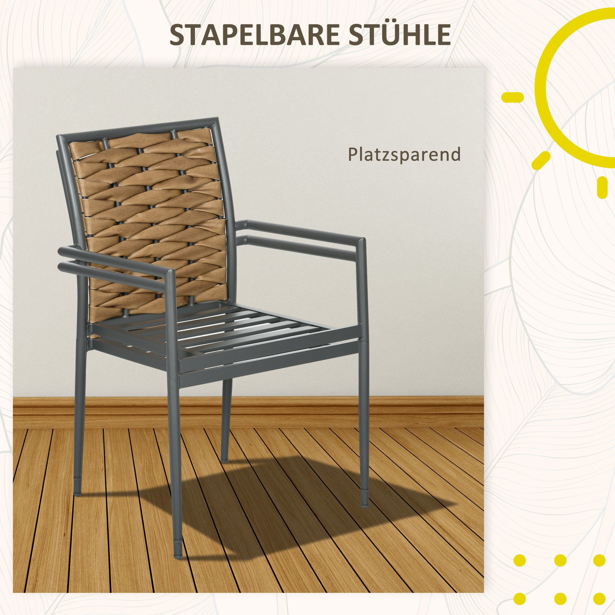 Outsunny Gartenstühle Outdoor-Stühle Terrassenstühle, wetterbeständig, modernes Design, 57 x 58 x 87cm, Braun+Schwarz+Grau
