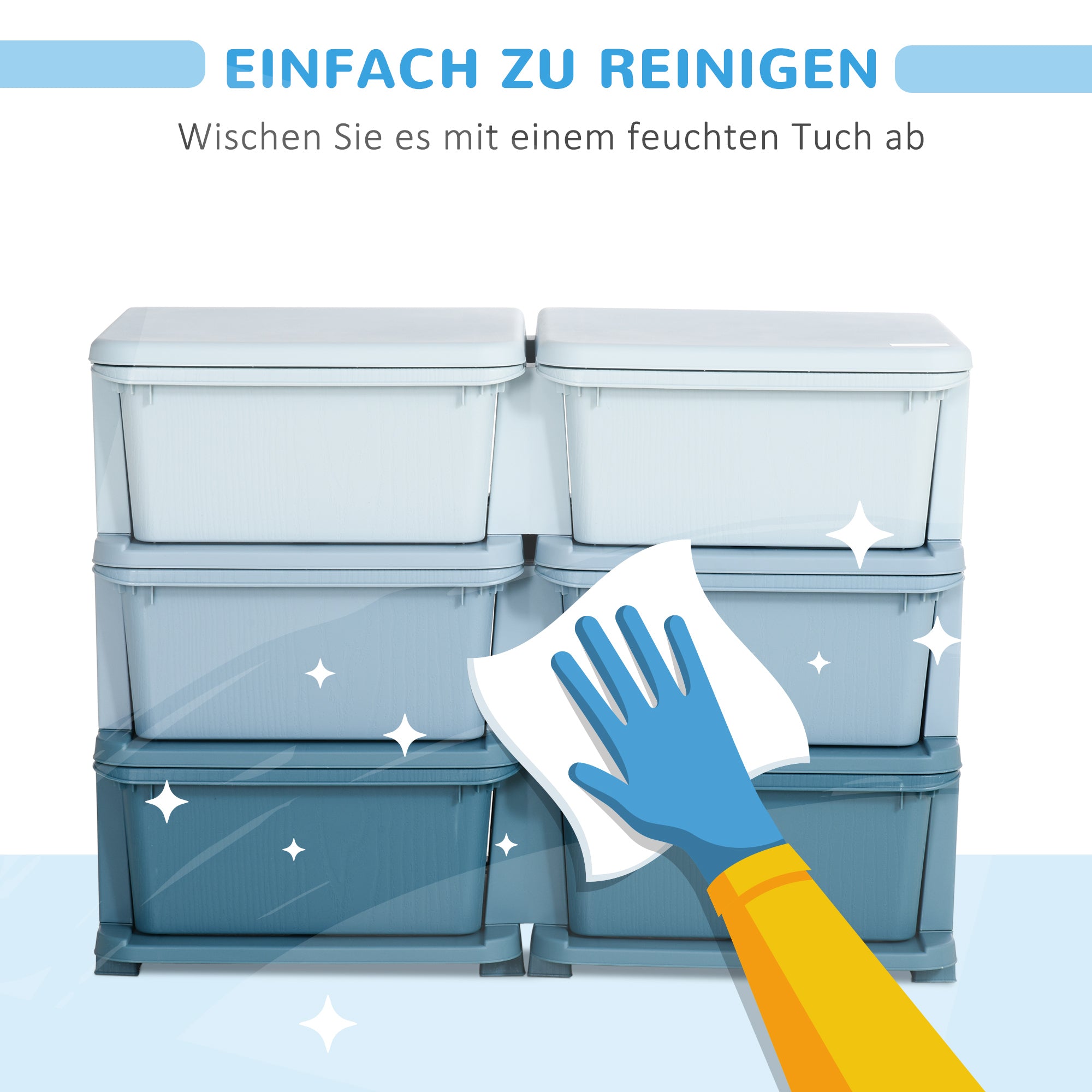 HOMCOM Aufbewahrungsbox für Kinder, Kinder-Aufbewahrungsbox, 3 Schubladen, Blau