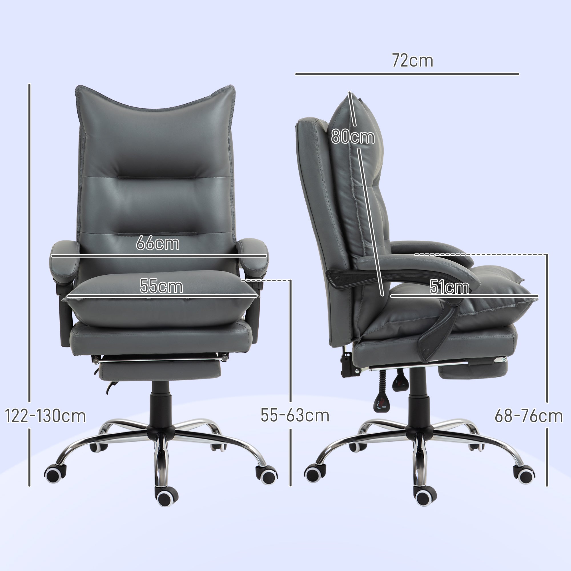 Vinsetto Ergonomischer Bürostuhl, verstellbare Sitzhöhe, neigbare Rückenlehne, Kunstleder, Dunkelgrau