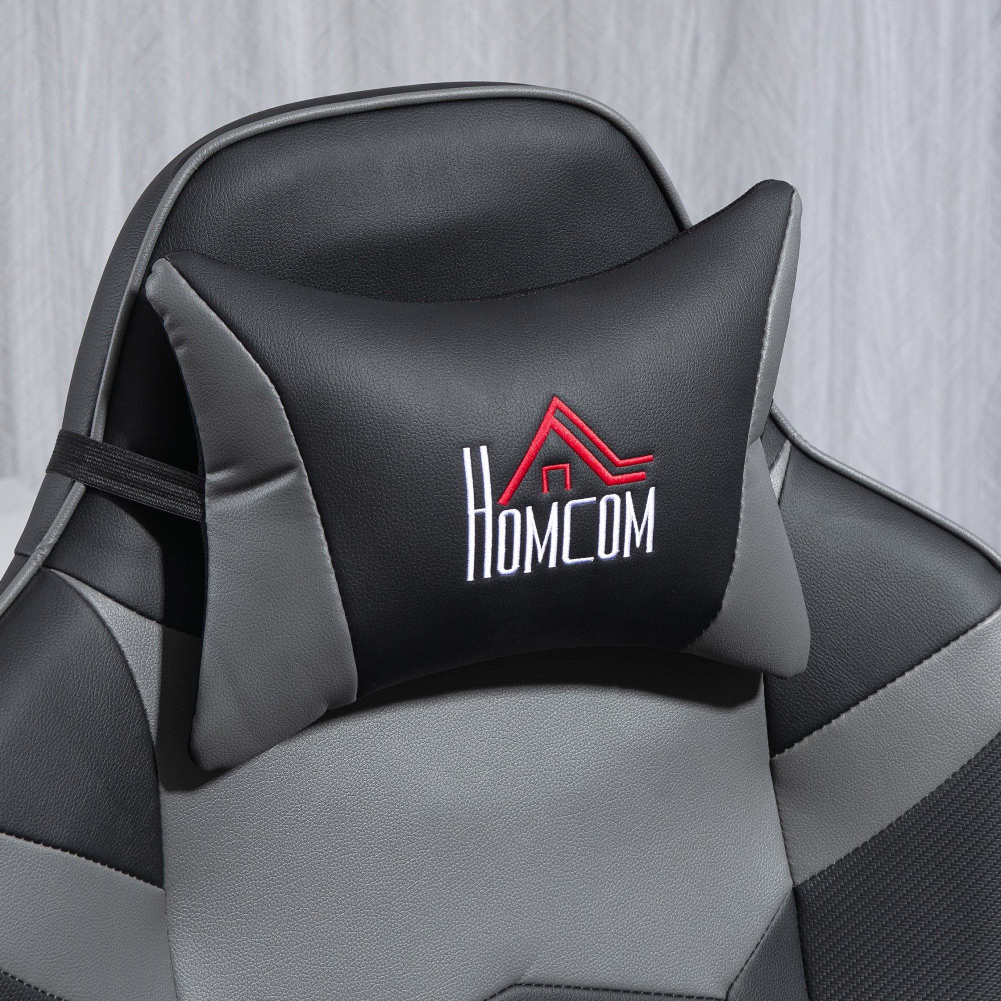 HOMCOM Gamingsessel, Massagefunktion, neigbare Lehne, Fußstütze, bis 120 kg, Stahlrahmen, Kunstleder, Grau