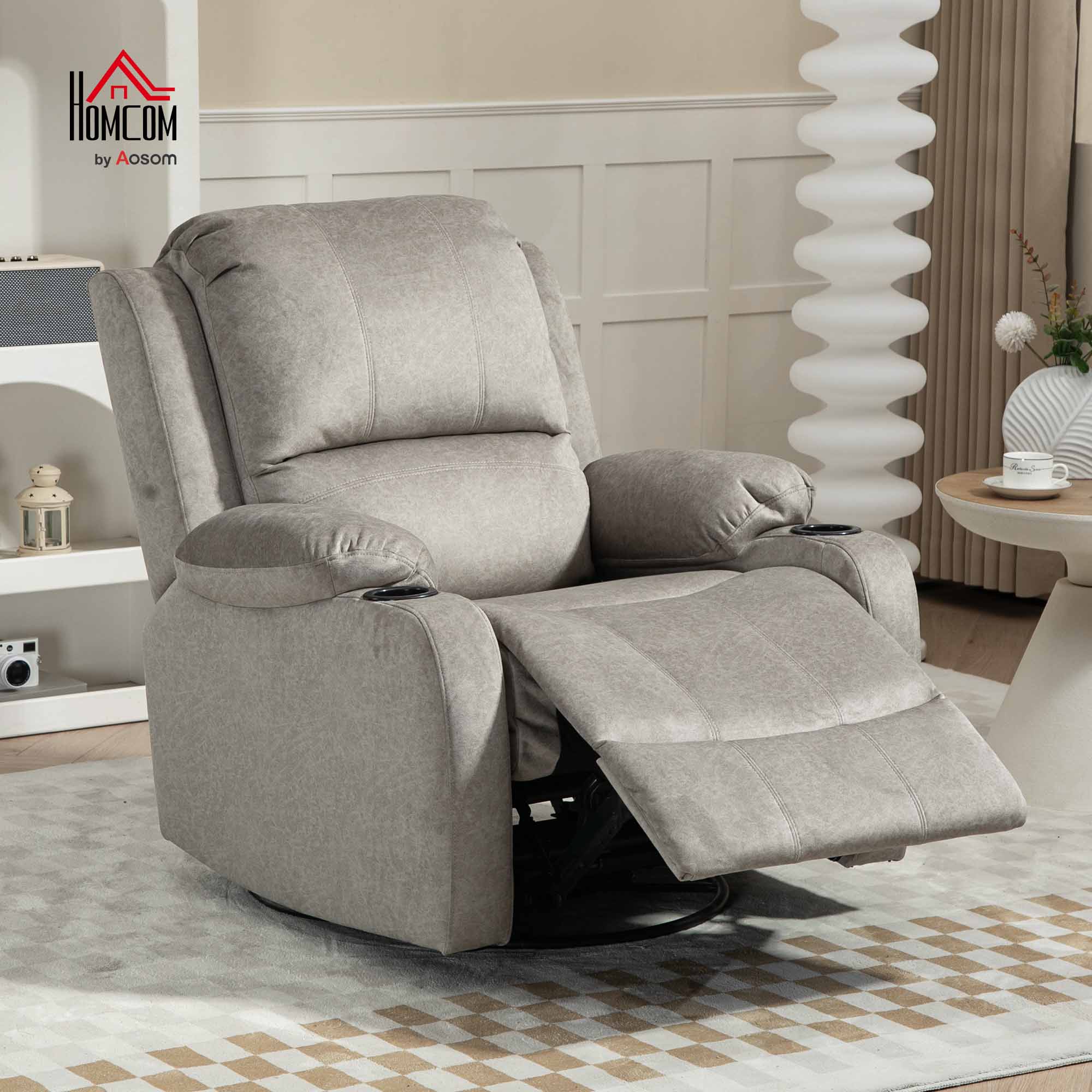 HOMCOM Relaxsessel mit Fußstütze und Liegefunktion, inkl. Getränkehalter, bis 150 kg, Braun