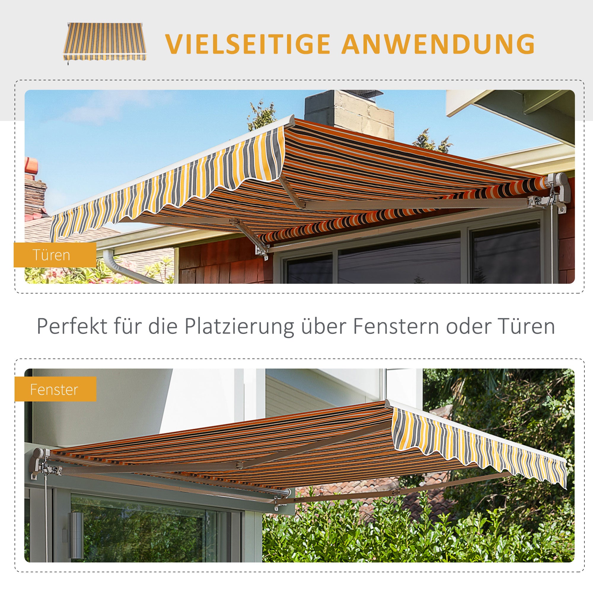 Outsunny Markise Gelenkarmmarkise Sonnenschutz Handkurbel Balkon Alu Gelb Grau 2,95 x 2,45 m