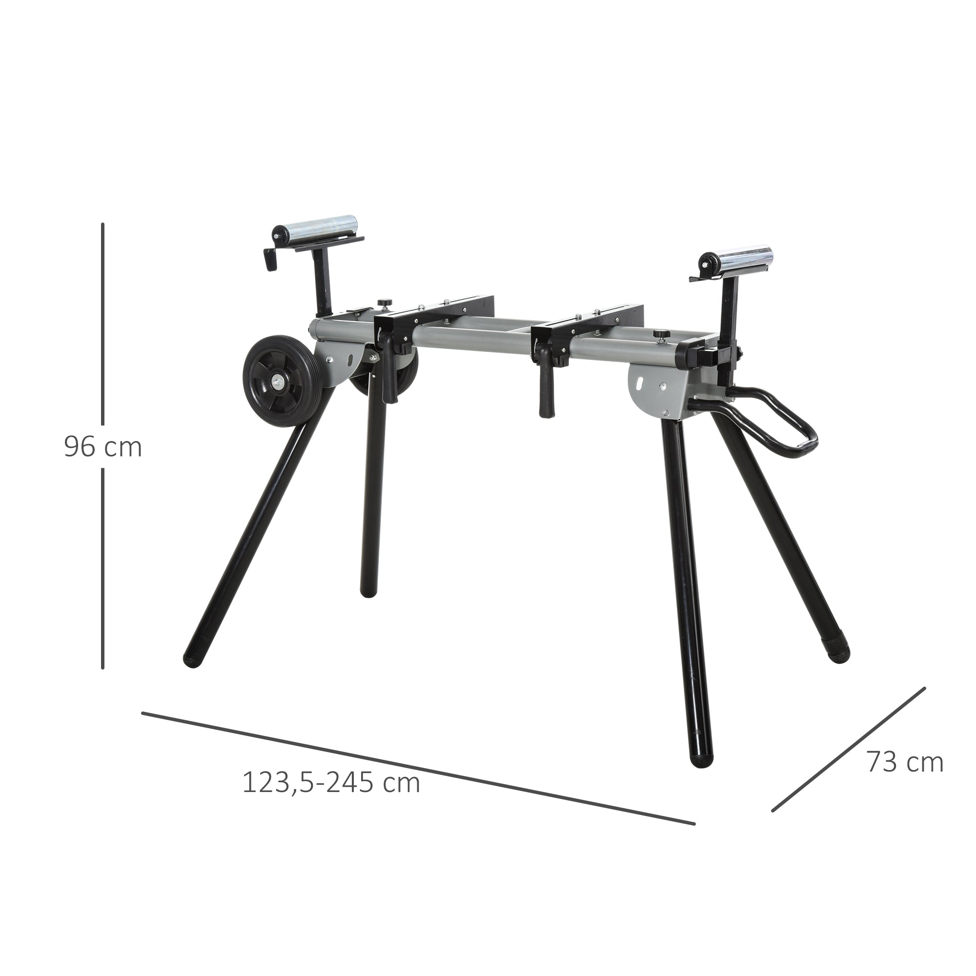 DURHAND Untergestell für Kappsägen Arbeitstisch für Kapp- und Gehrungssägen Sägengestell Kappsäge Stahl Schwarz+Silber Seitenverlängerung 123,5-245 cm