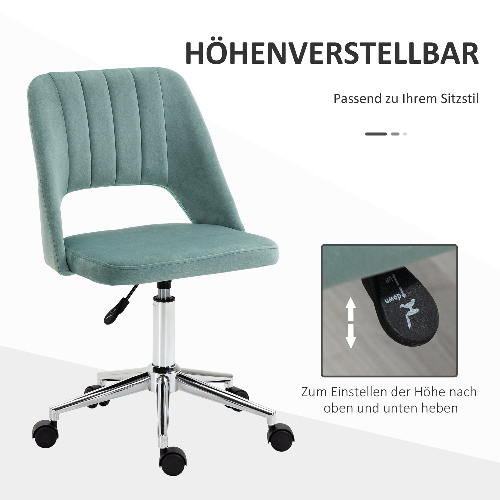 Vinsetto Höhenverstellbarer Schreibtischstuhl mit Rollen, 360° drehbar, Jakobsmuschel-Form, Schaumstoff, 49 x 60 x 79-91 cm, Grün