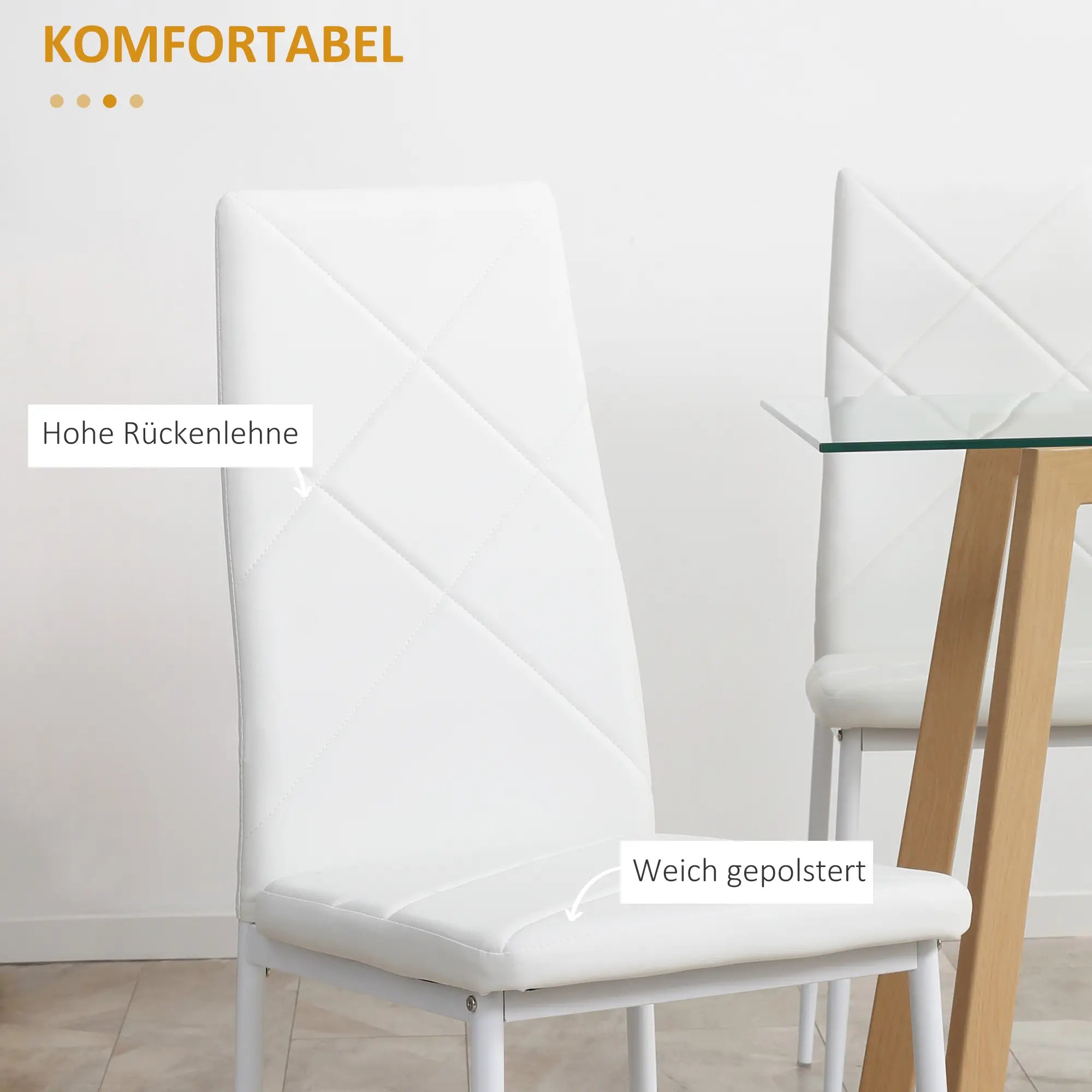 HOMCOM Esszimmerstuhl 4er-Set gepolstert hohe Rückenlehne Weiß